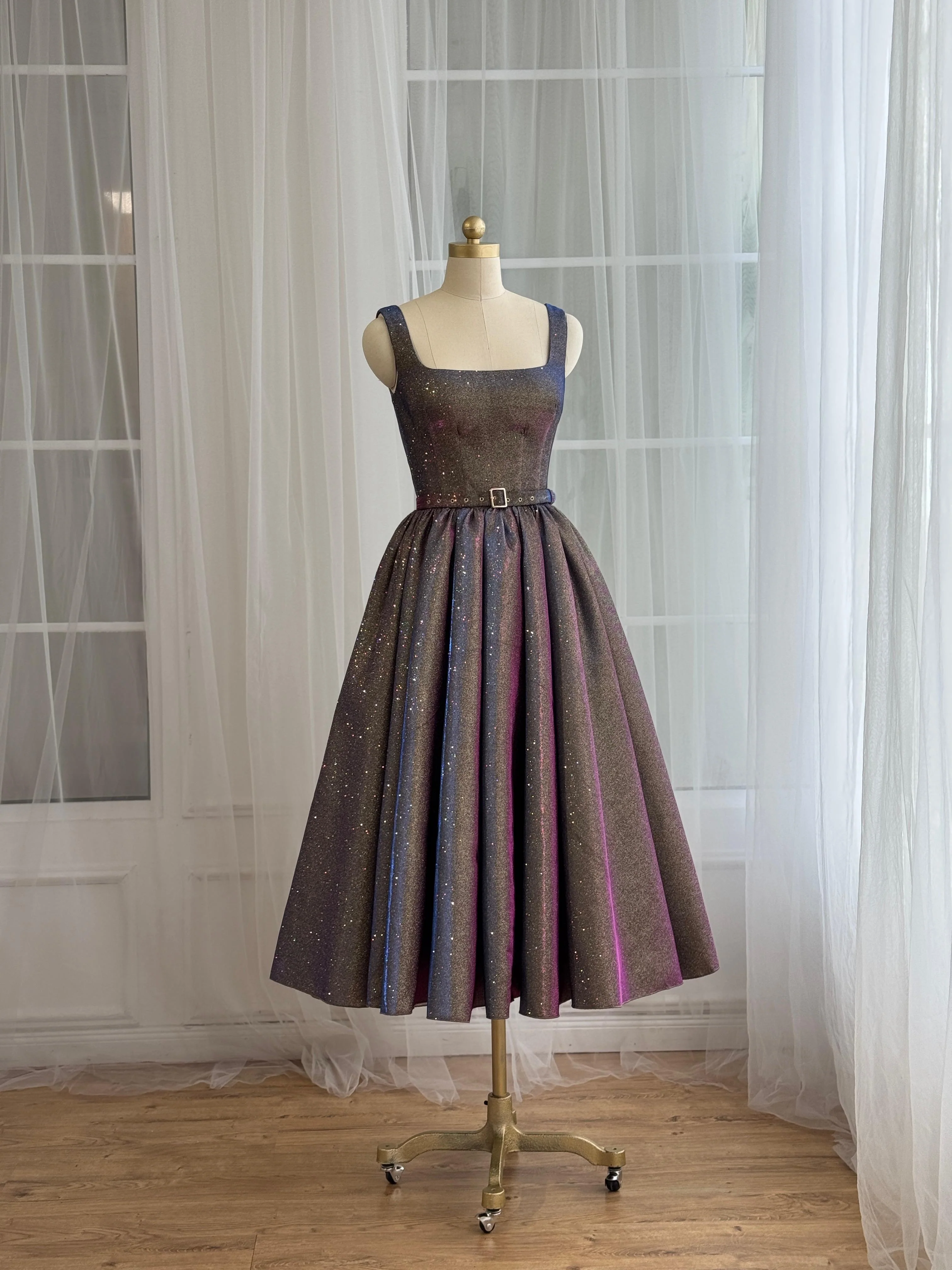 Amethyst Shimmer Midi Dress