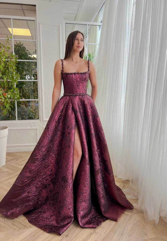 Bordeaux Brocade Gown - Image 2