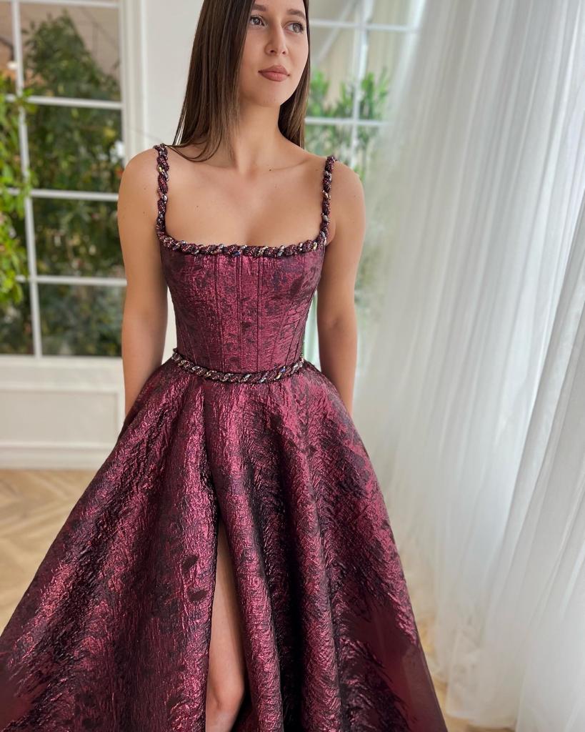 Bordeaux Brocade Gown - Image 6