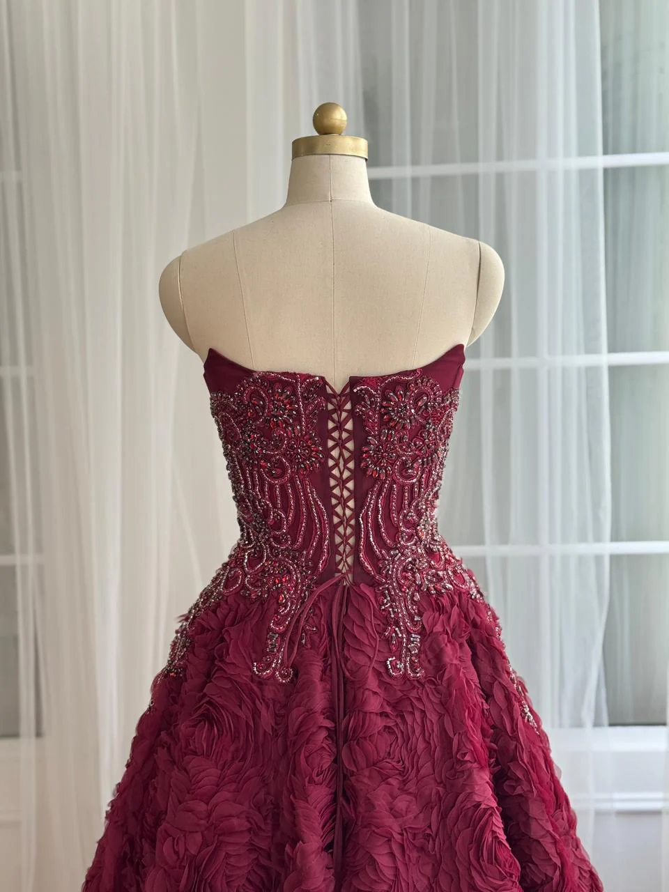 Burgundy Vintage Gown - Image 3