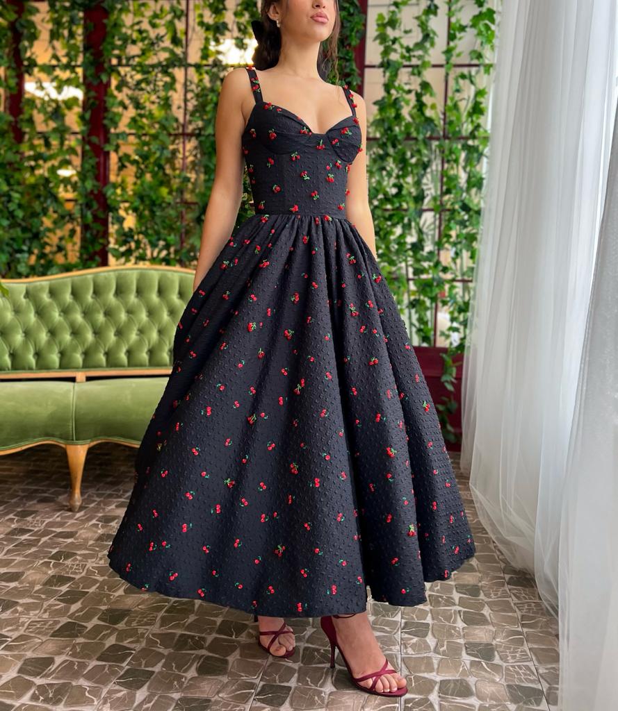 Cherry Brocade Midi Dress - Image 2
