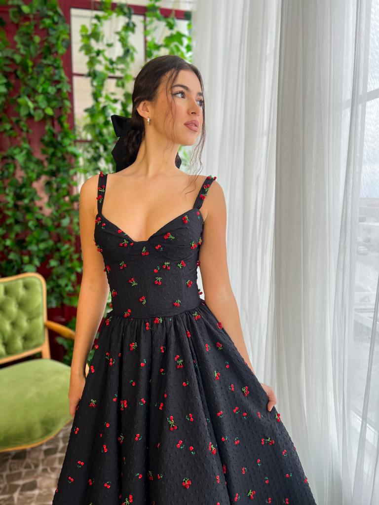 Cherry Brocade Midi Dress - Image 3