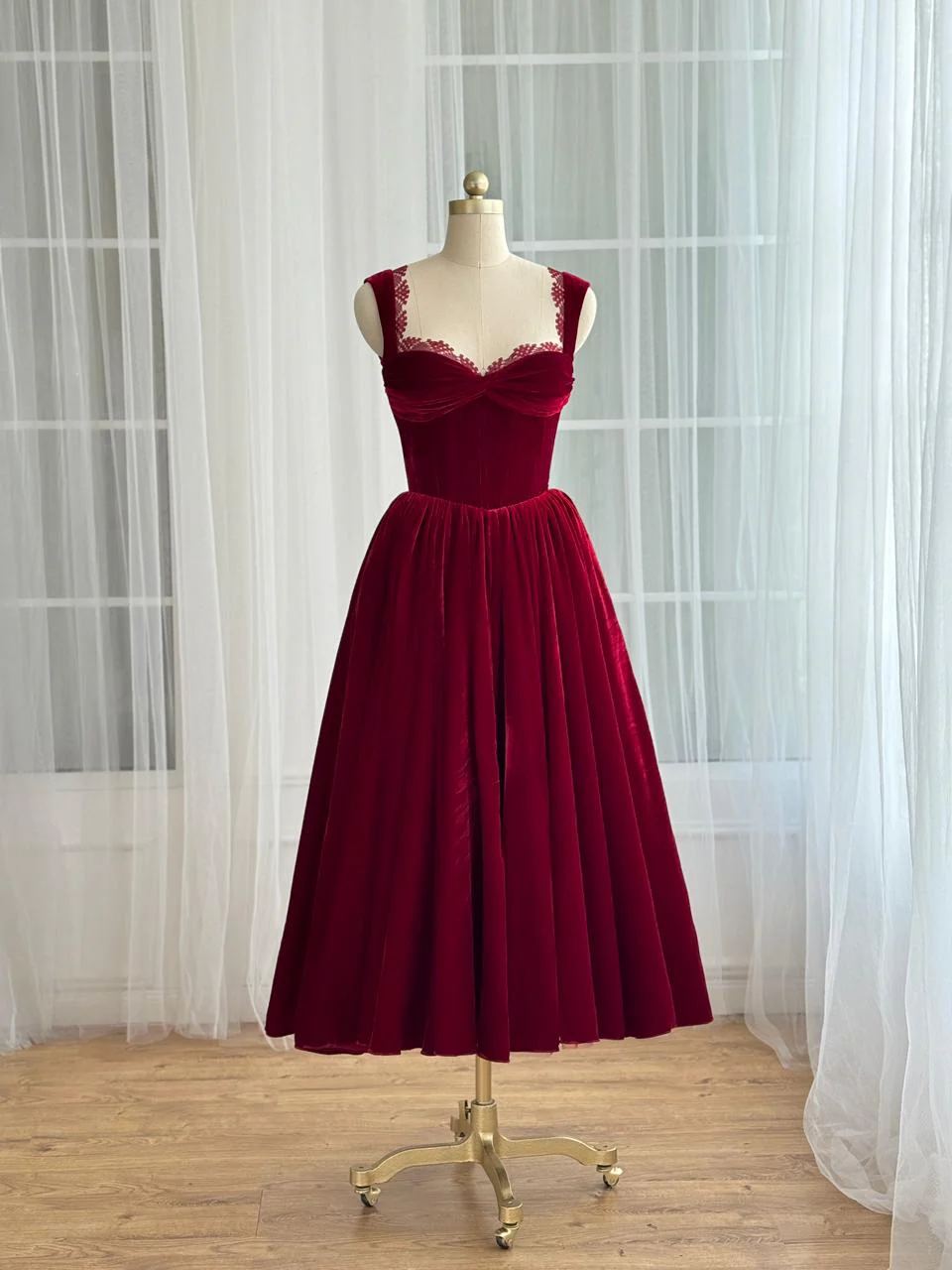 Cherry Velvet Midi Dress