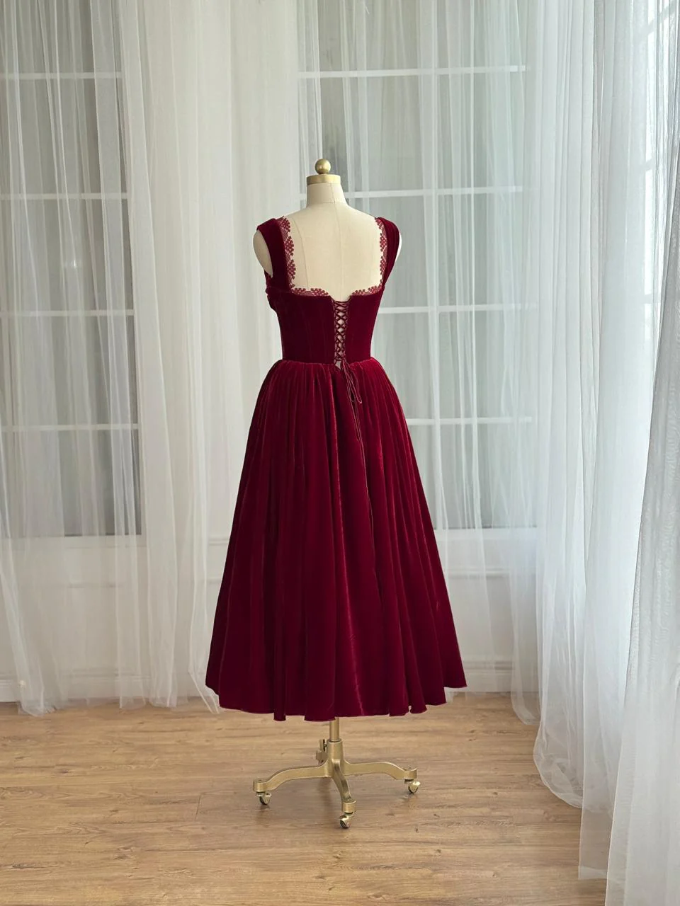 Cherry Velvet Midi Dress - Image 4