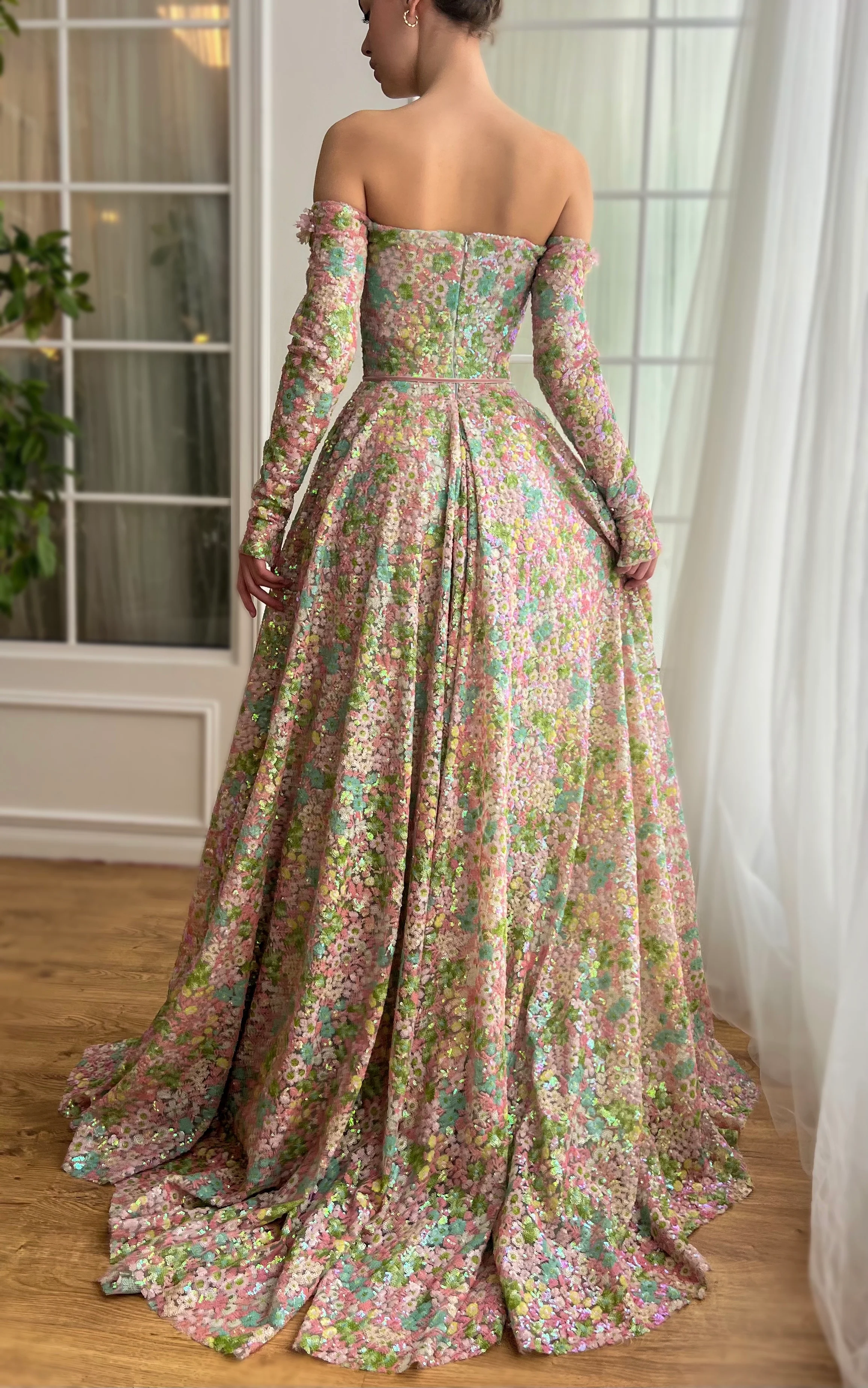 Coral Rose Off-Shoulder Gown - Image 5