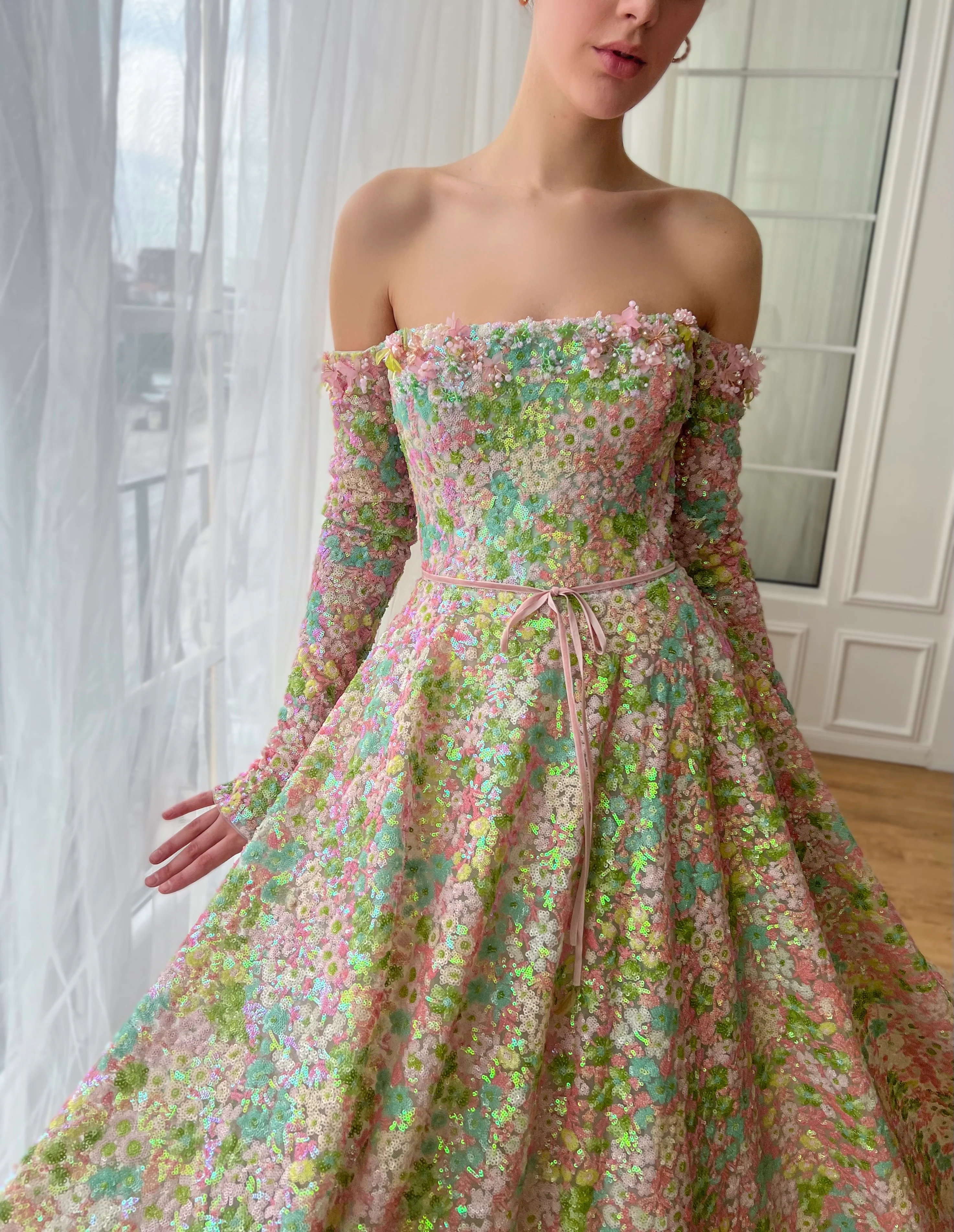 Coral Rose Off-Shoulder Gown - Image 6