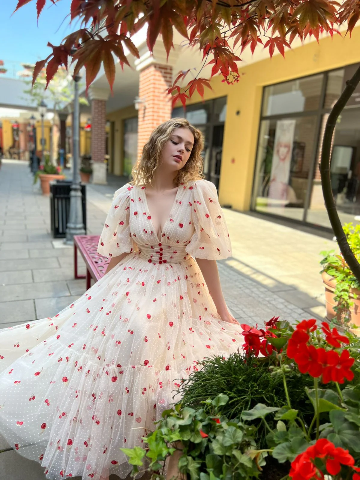 Cream Cherry Midi Dress - Image 2