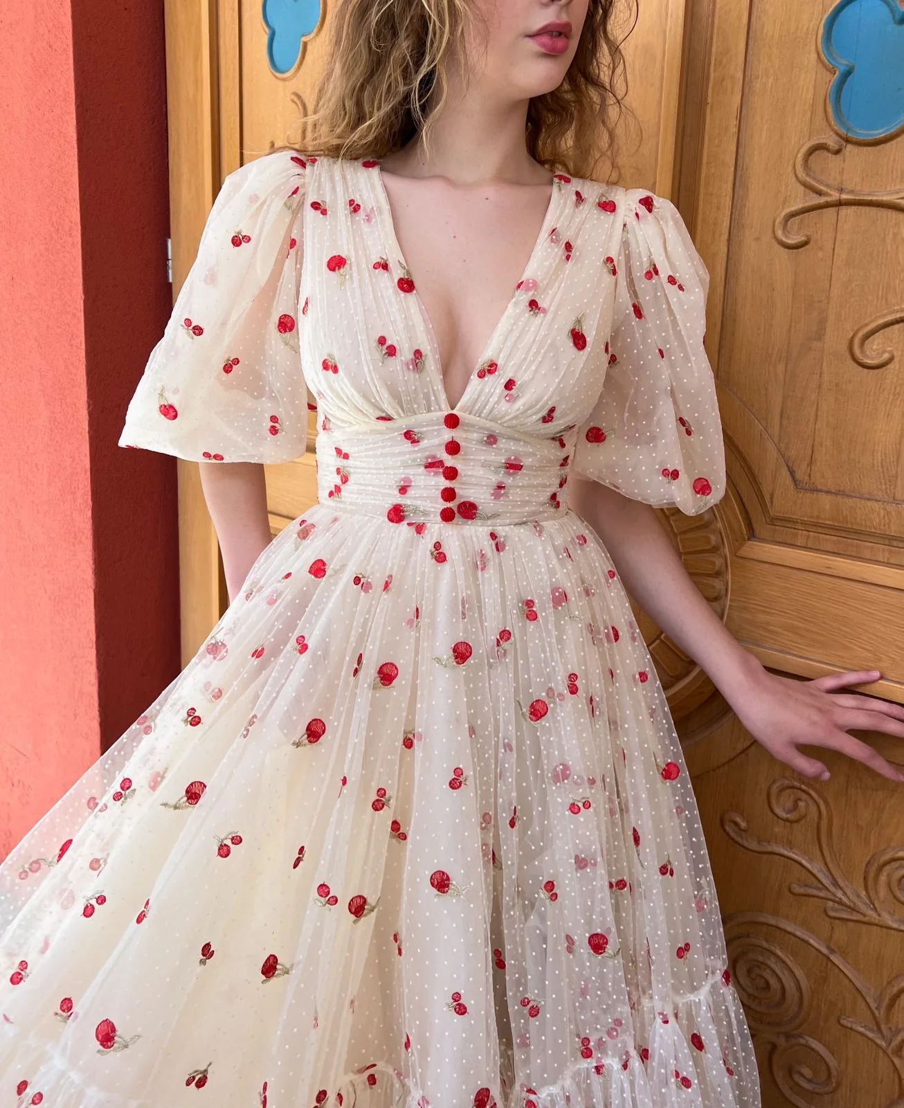 Cream Cherry Midi Dress - Image 4