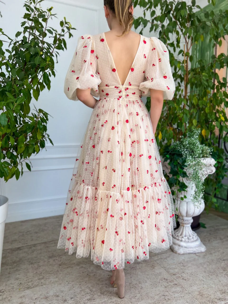 Cream Cherry Midi Dress - Image 6