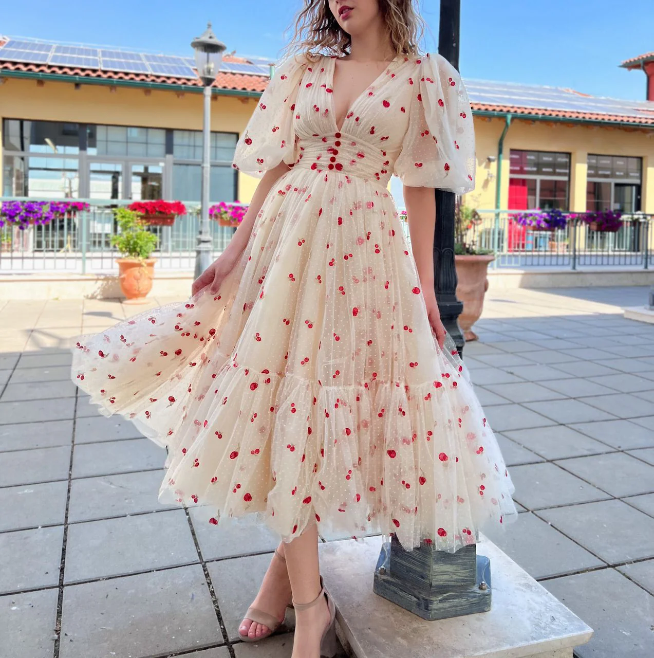 Cream Cherry Midi Dress - Image 7