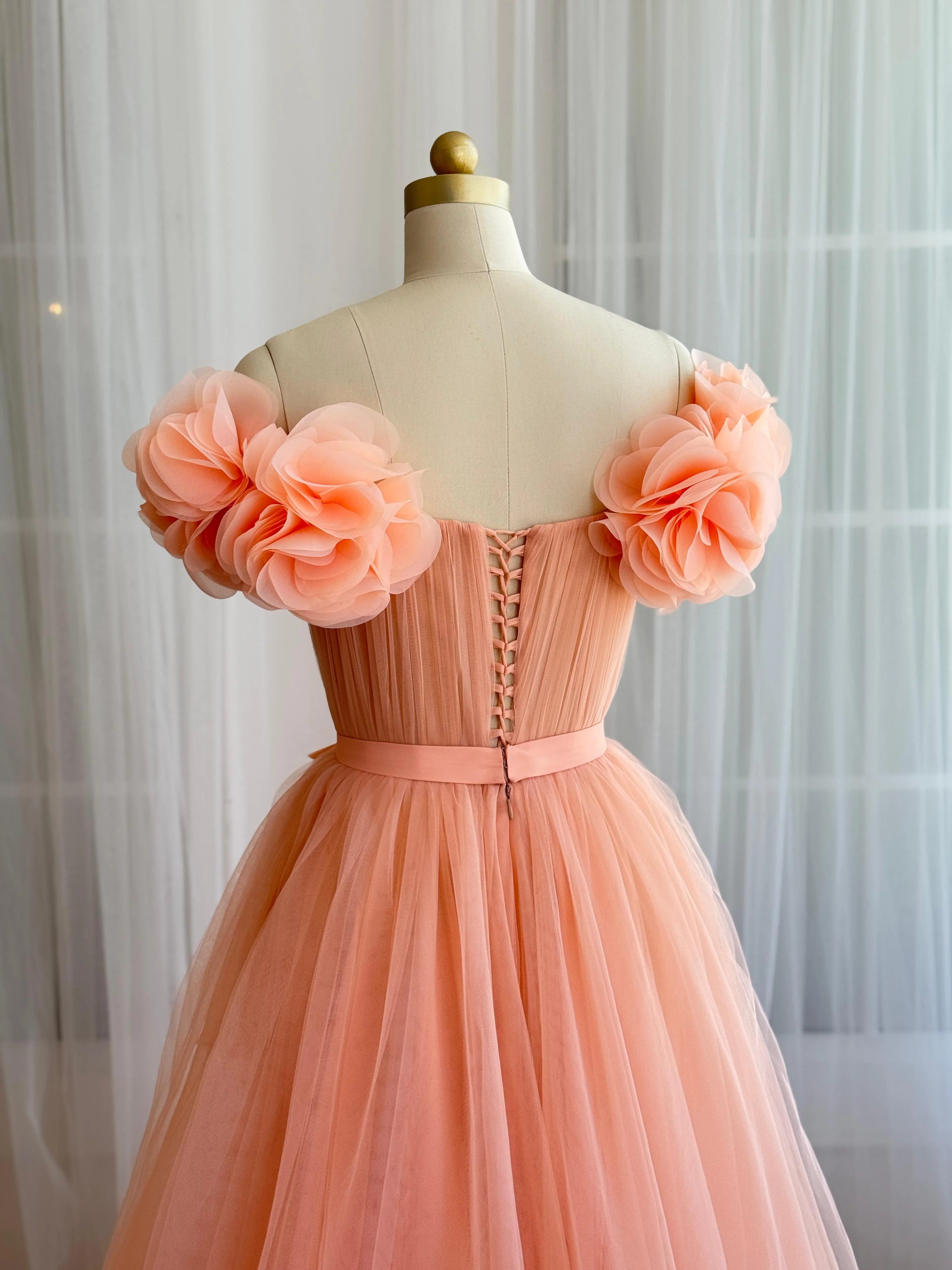Creamy Peach Tulle Dress - Image 3