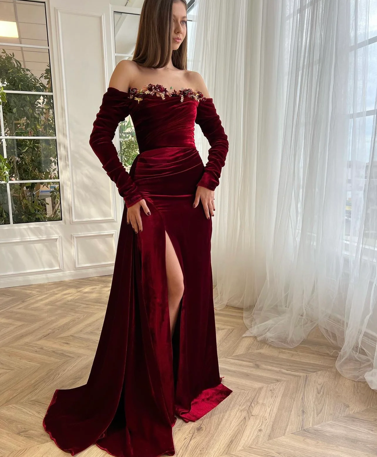 Crimson Velvet Mermaid Dress - Image 2