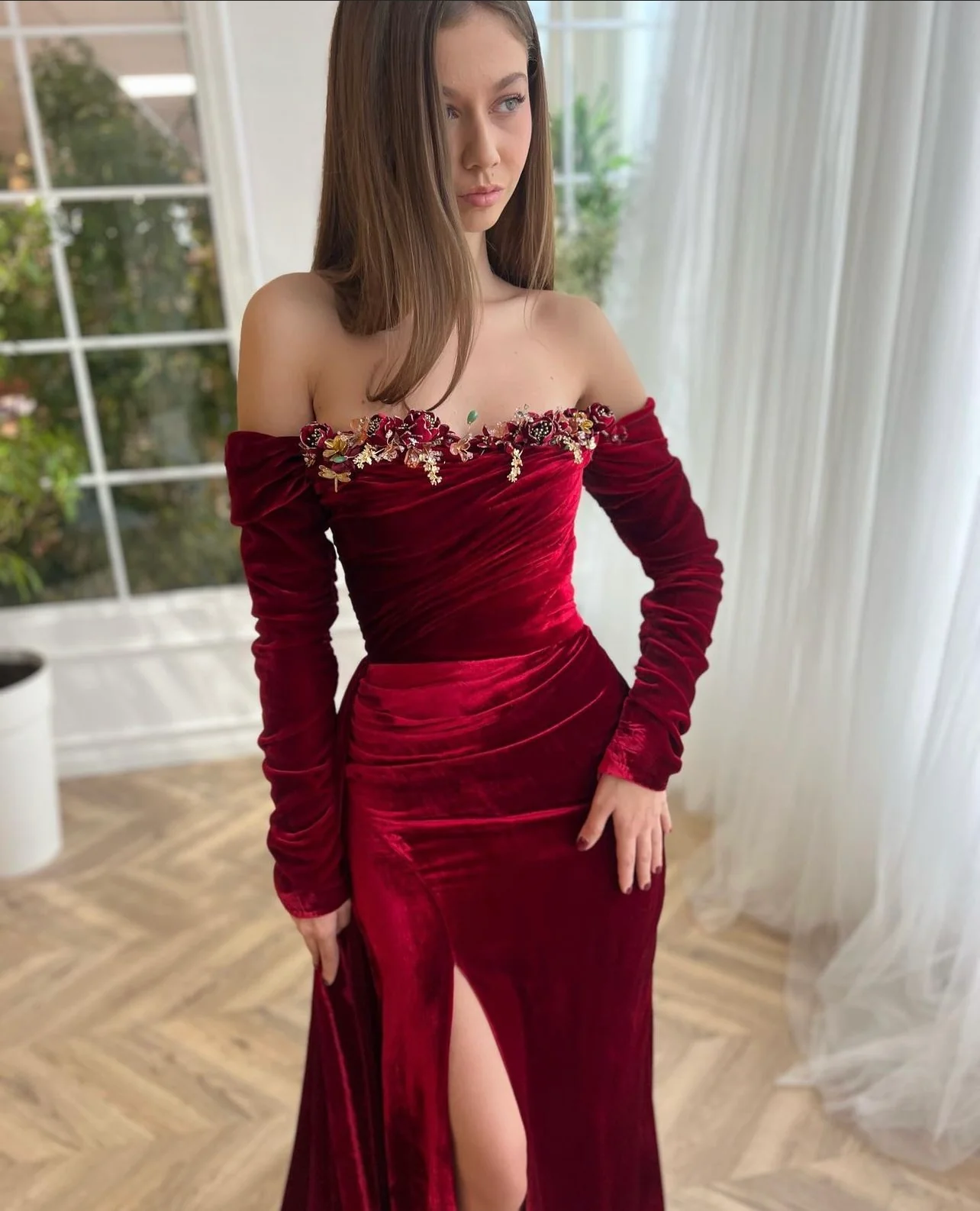 Crimson Velvet Mermaid Dress - Image 3