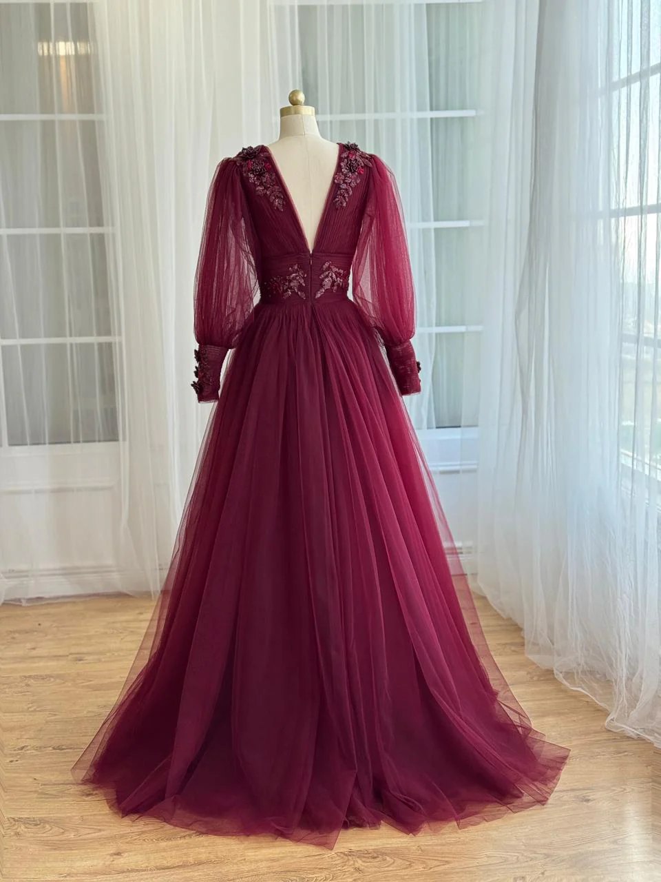Draped Royal Burgundy Gown - Image 4