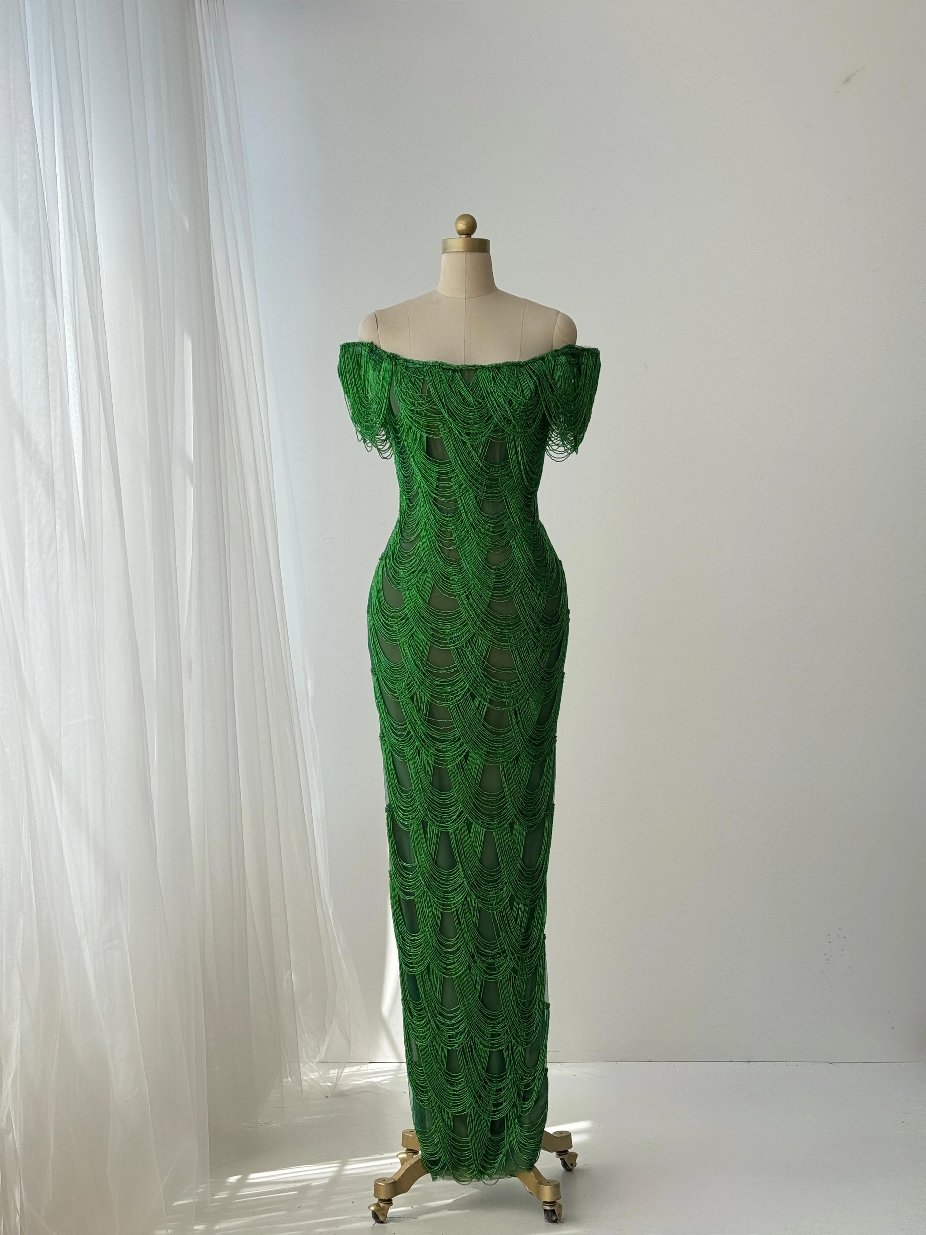Emerald Fringe Mermaid Gown