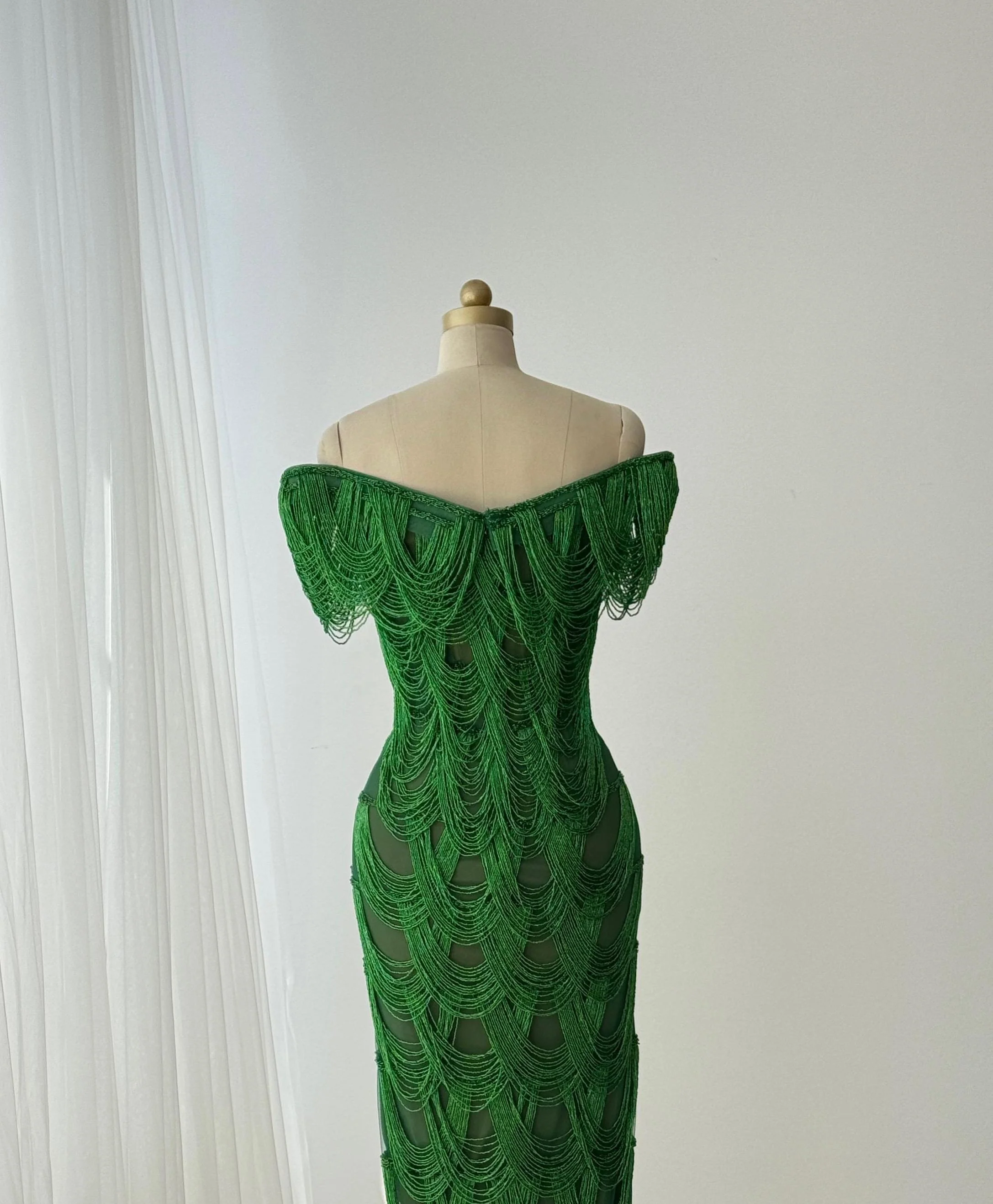 Emerald Fringe Mermaid Gown - Image 3