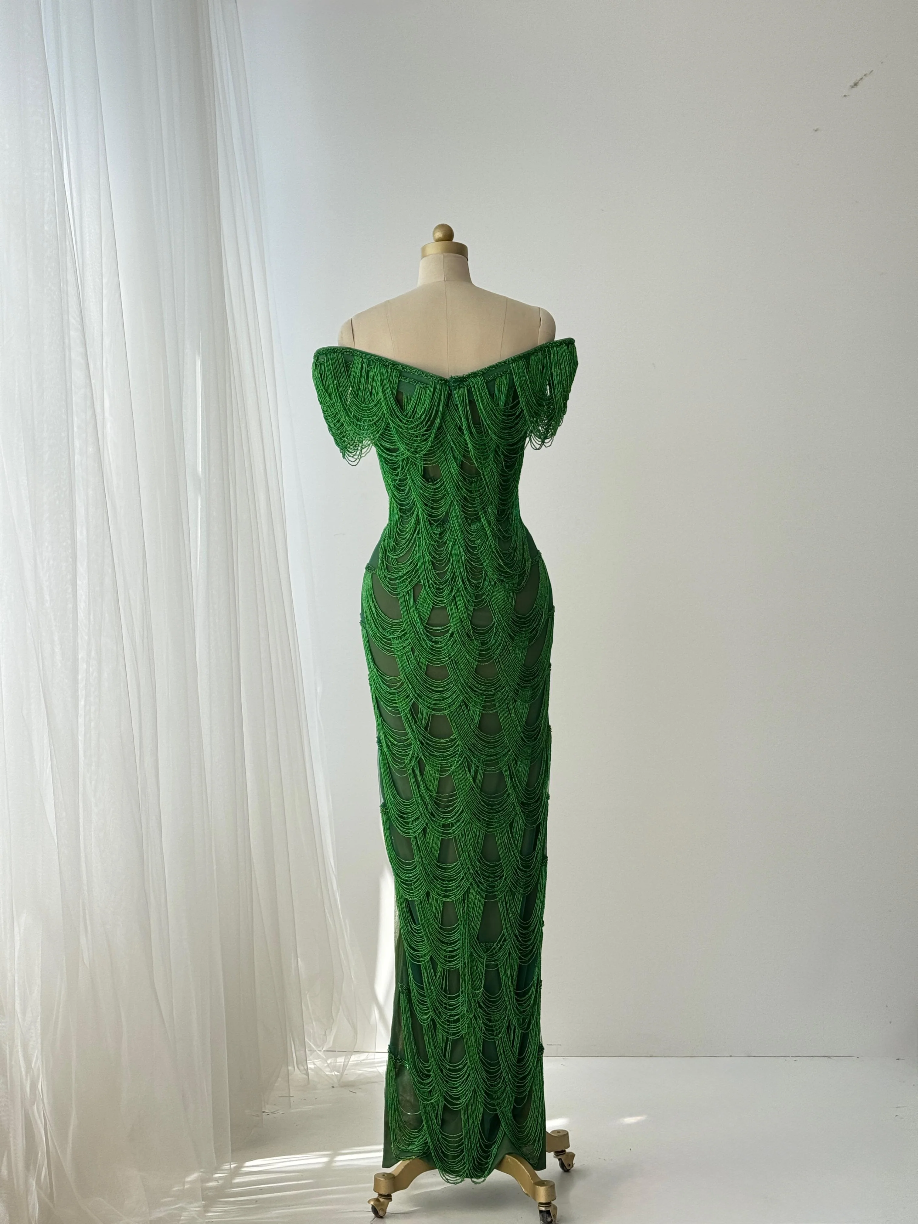 Emerald Fringe Mermaid Gown - Image 4