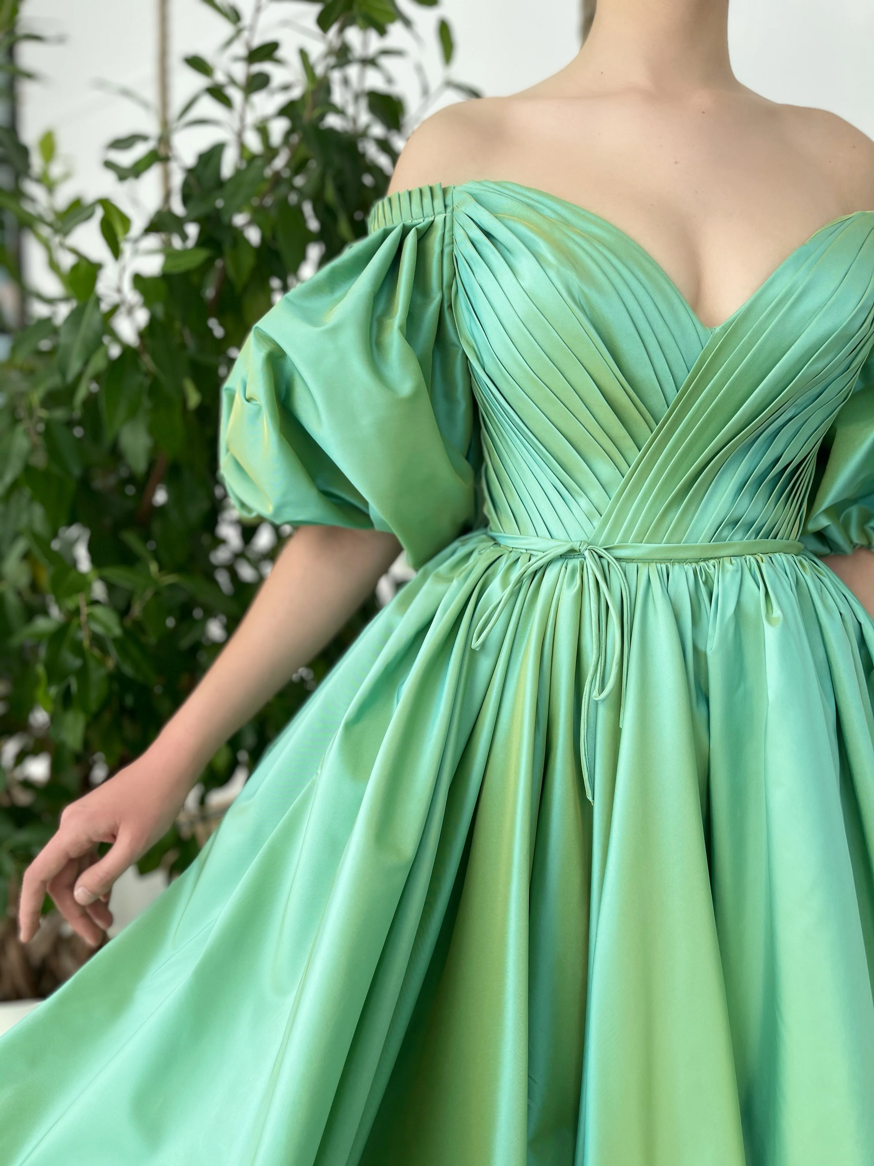 Emerald Iridescent Draped Gown - Image 3