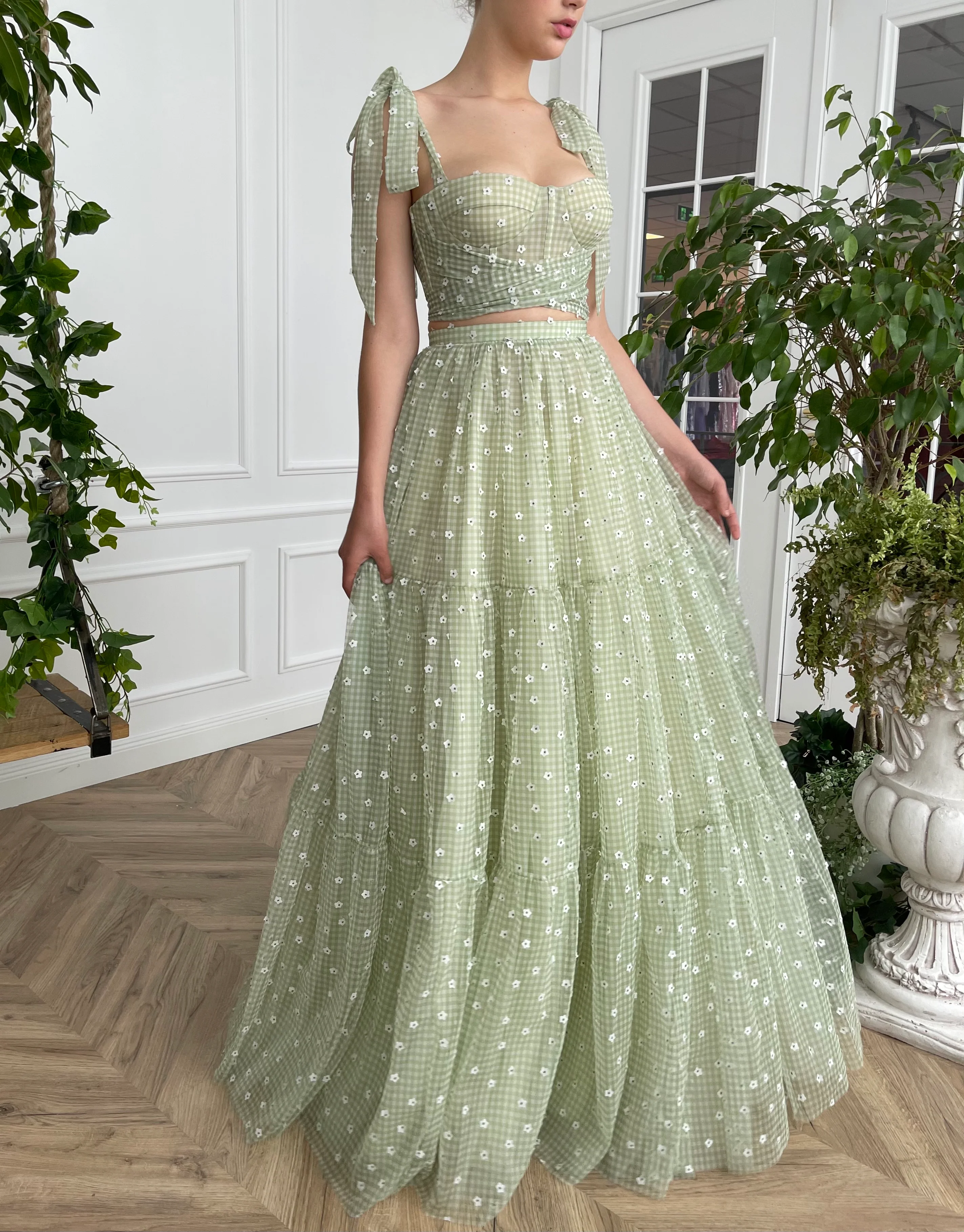 Green Ruffle Gingham Set