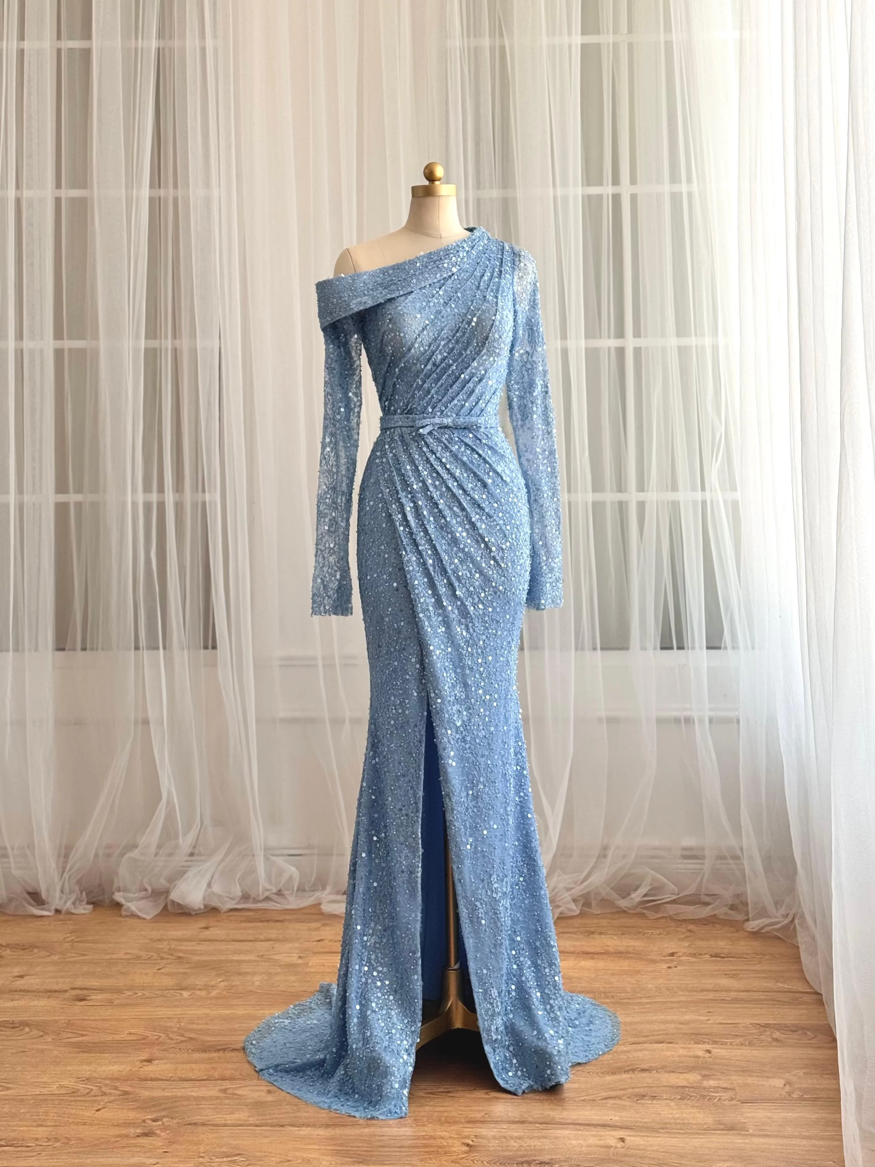 Icy Periwinkle Crest Gown