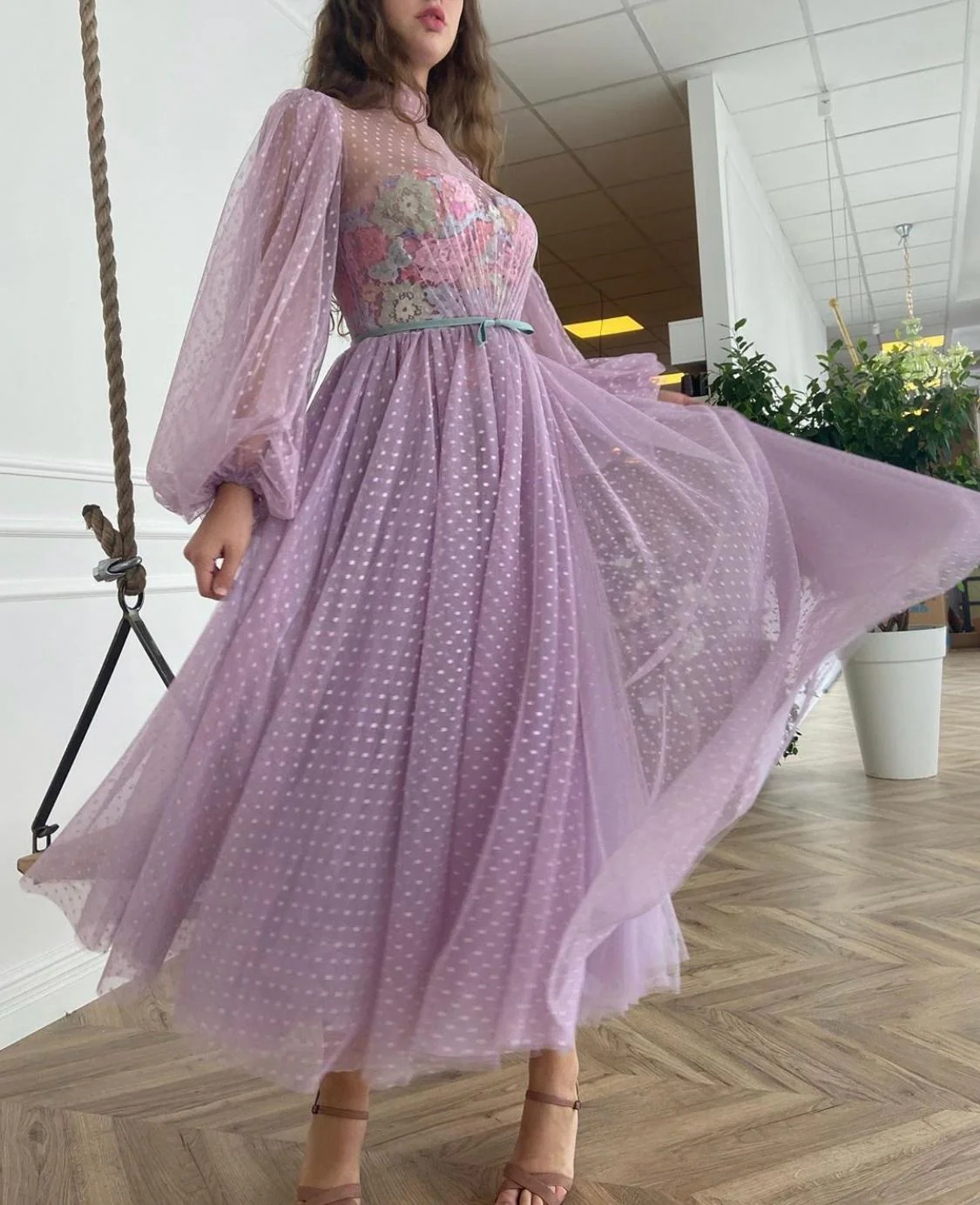 Lilac Dotted Dress - Image 2