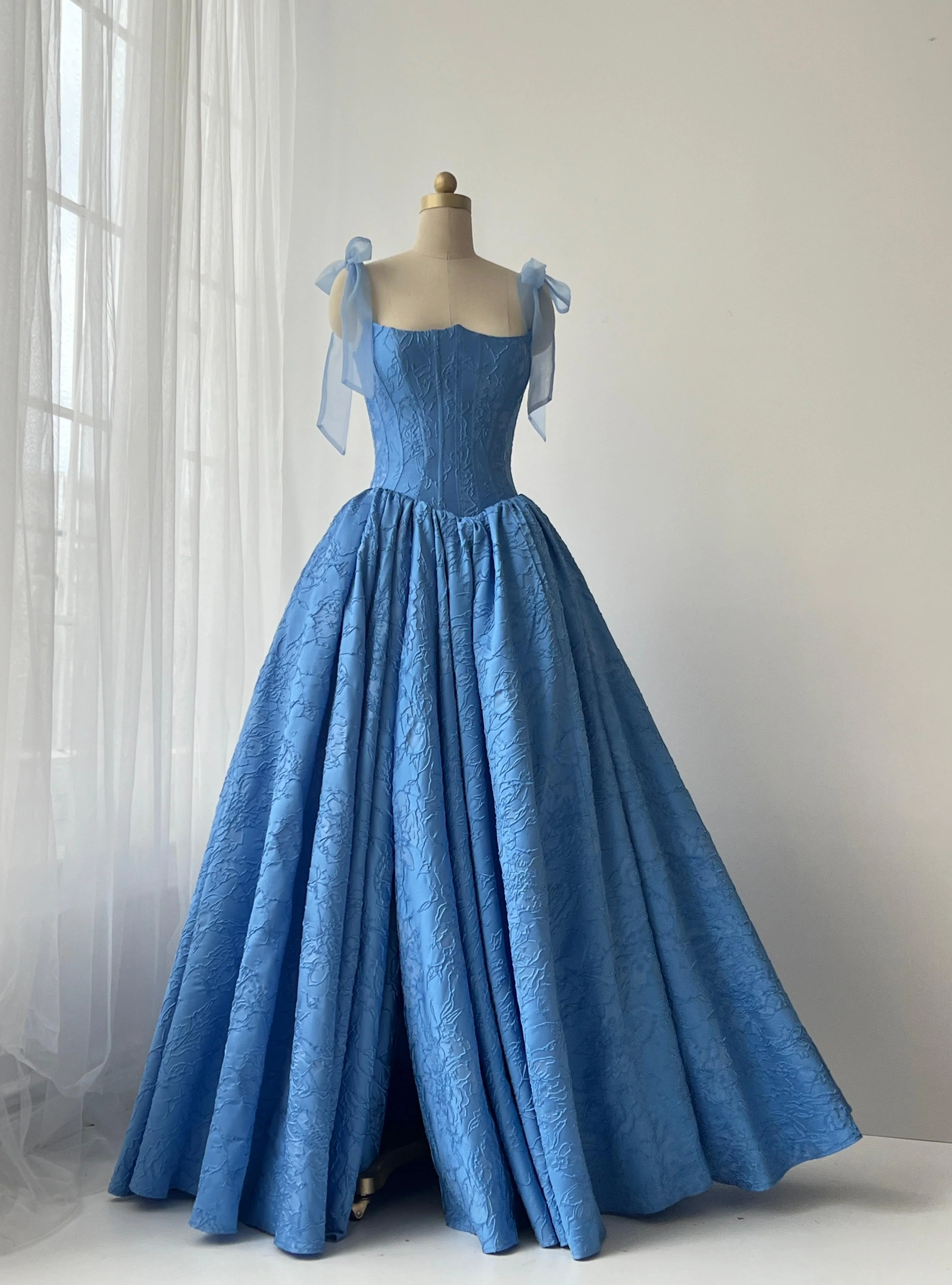 Marine Brocade Bow Gown