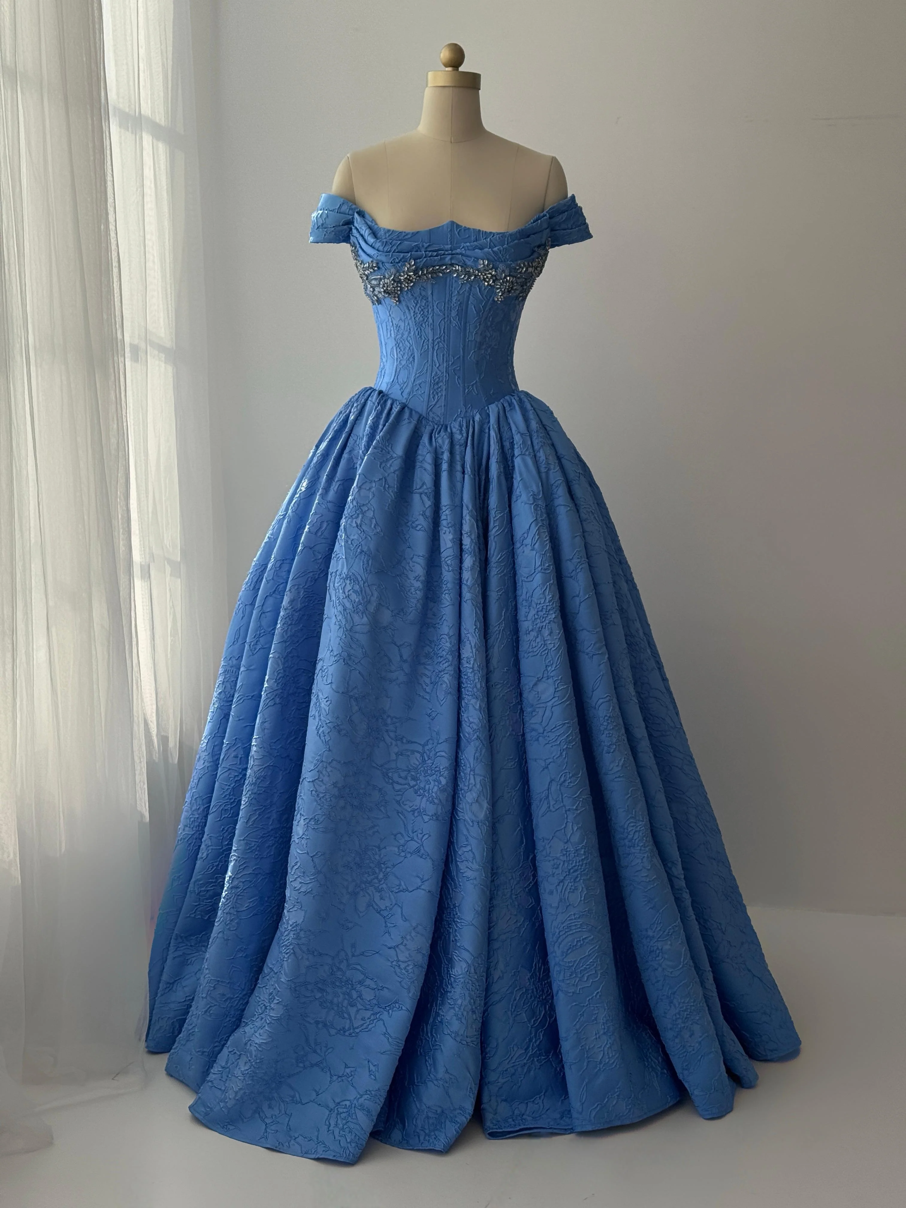 Marine Brocade Gown