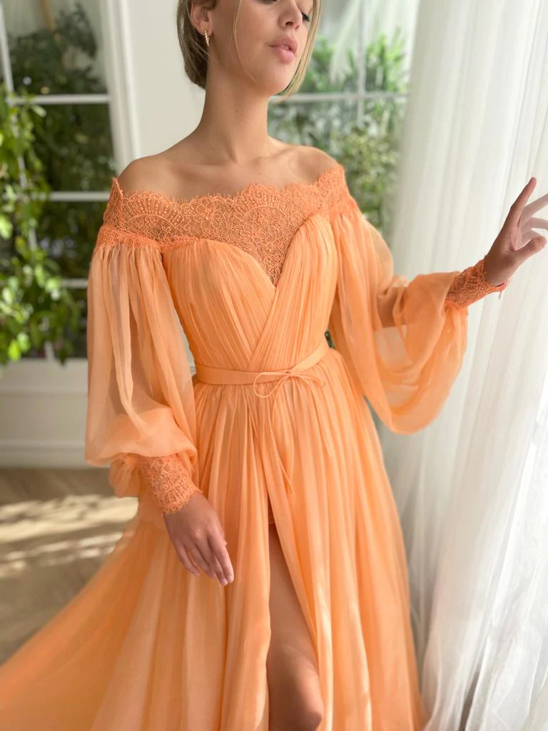 Melon Oasis Off-Shoulder Gown