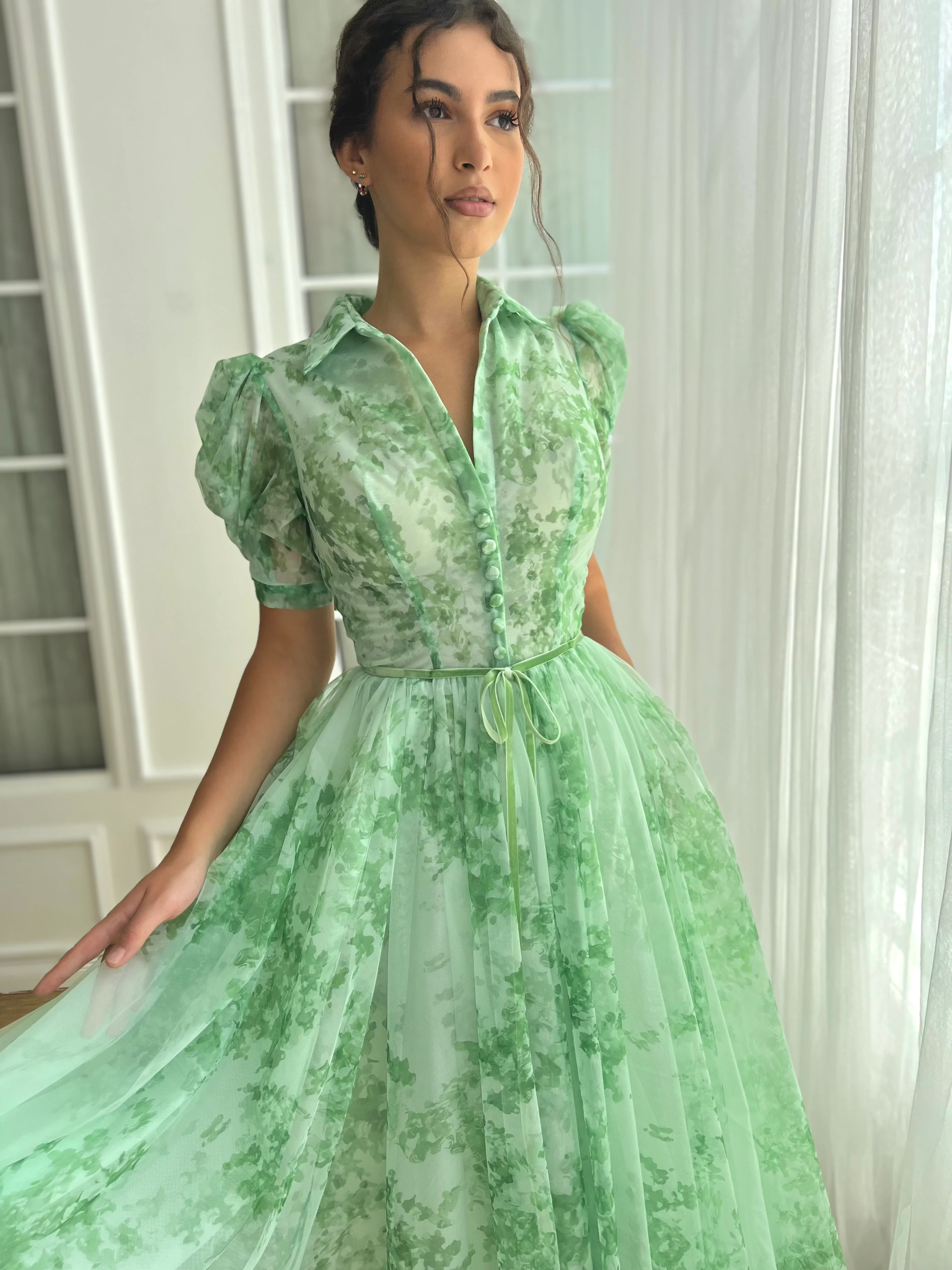Mint Sky Puff Sleeve Dress - Image 2