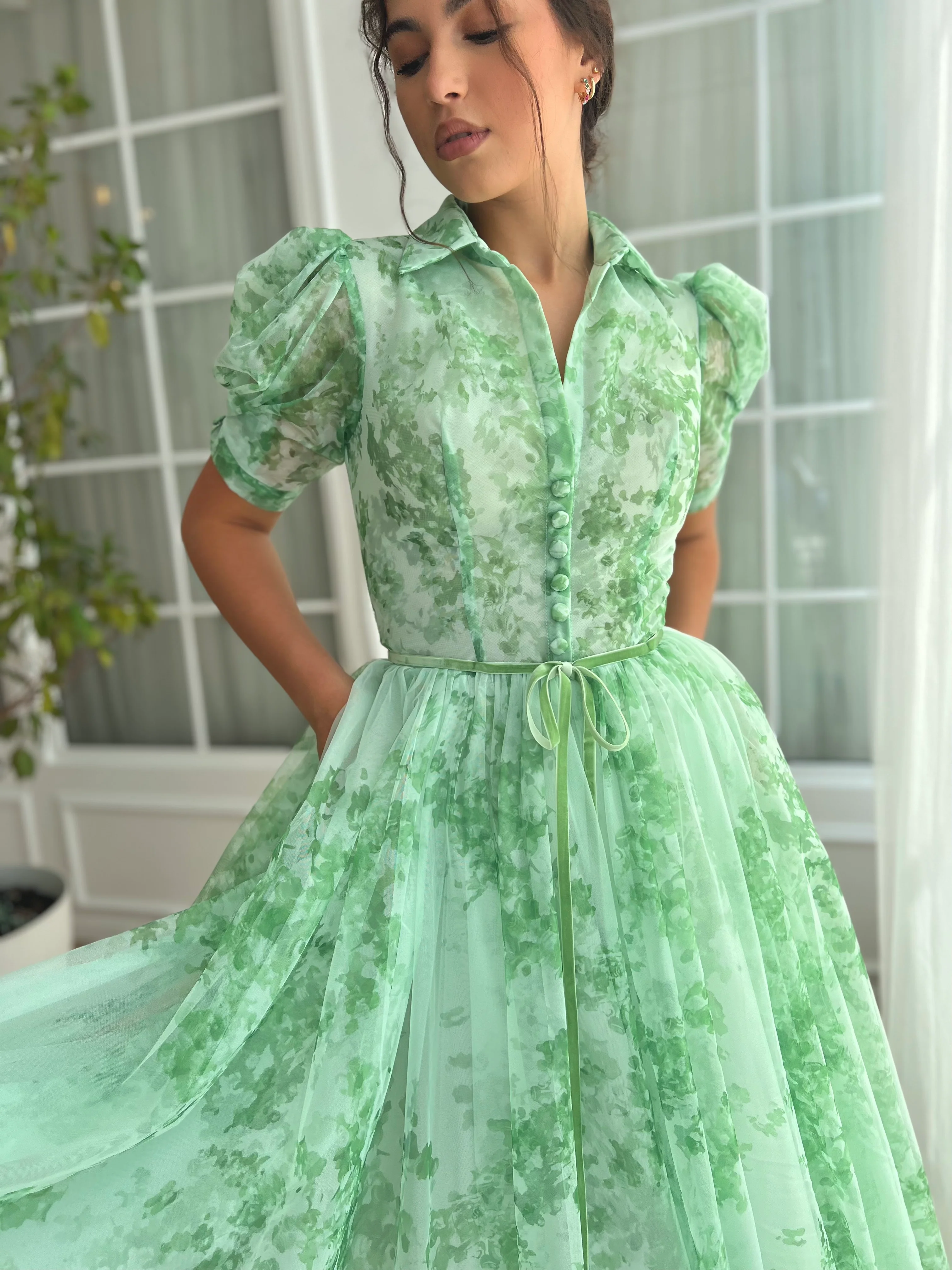 Mint Sky Puff Sleeve Dress - Image 3