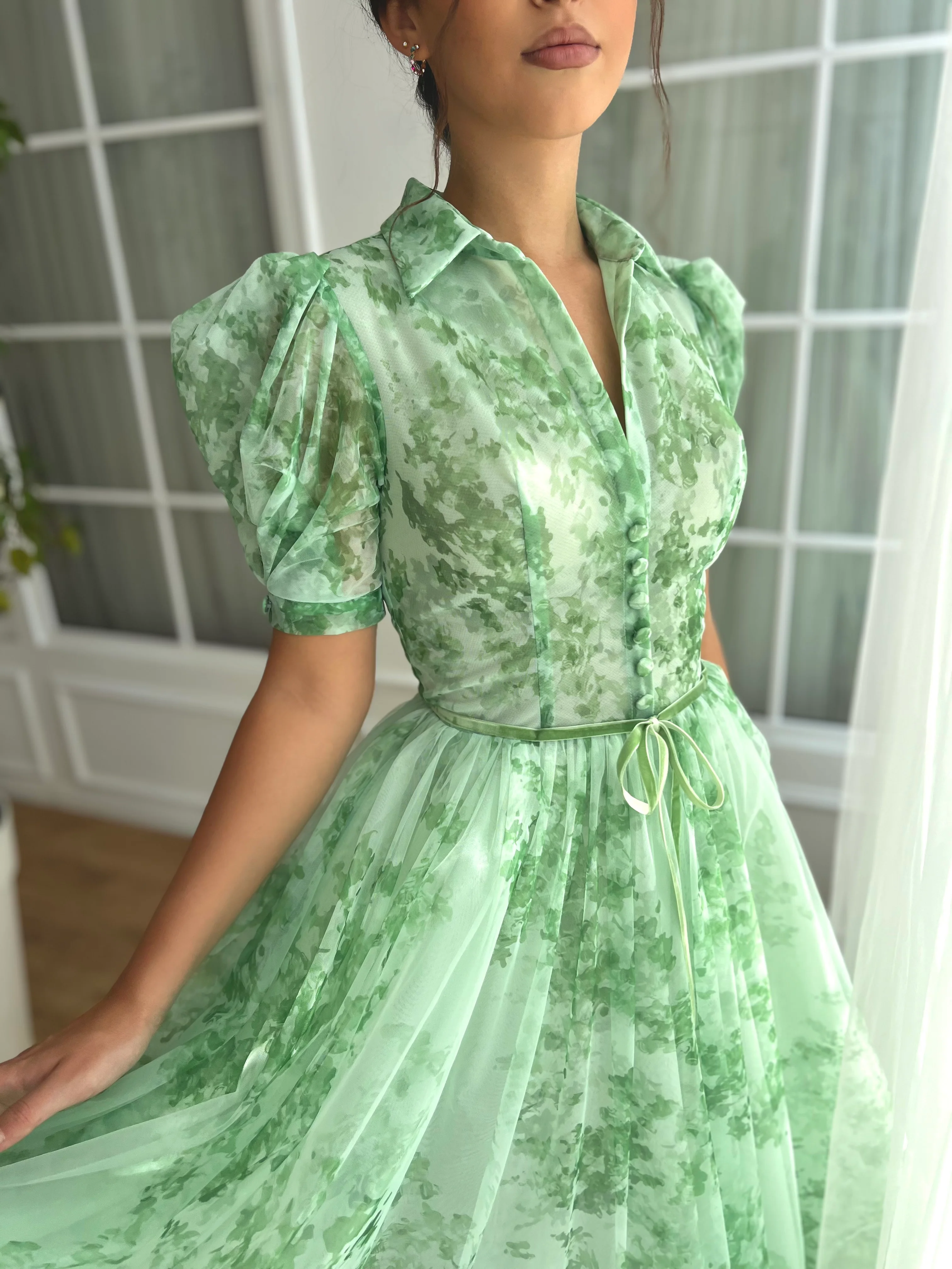 Mint Sky Puff Sleeve Dress - Image 4