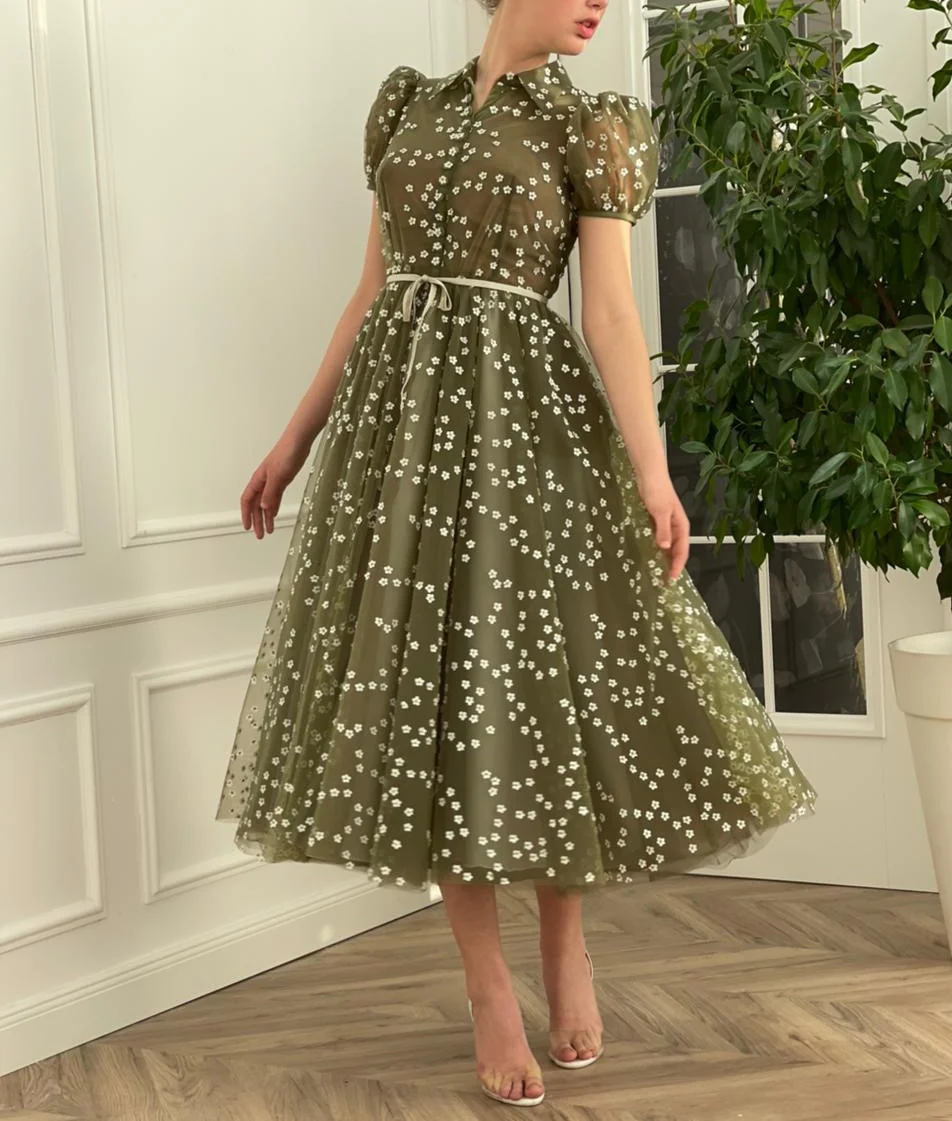 Olive Flowery Dress - Image 3