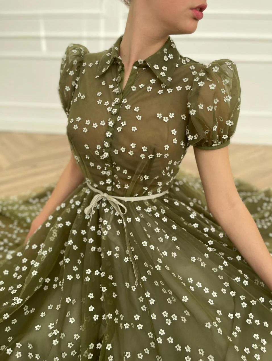 Olive Flowery Dress - Image 4