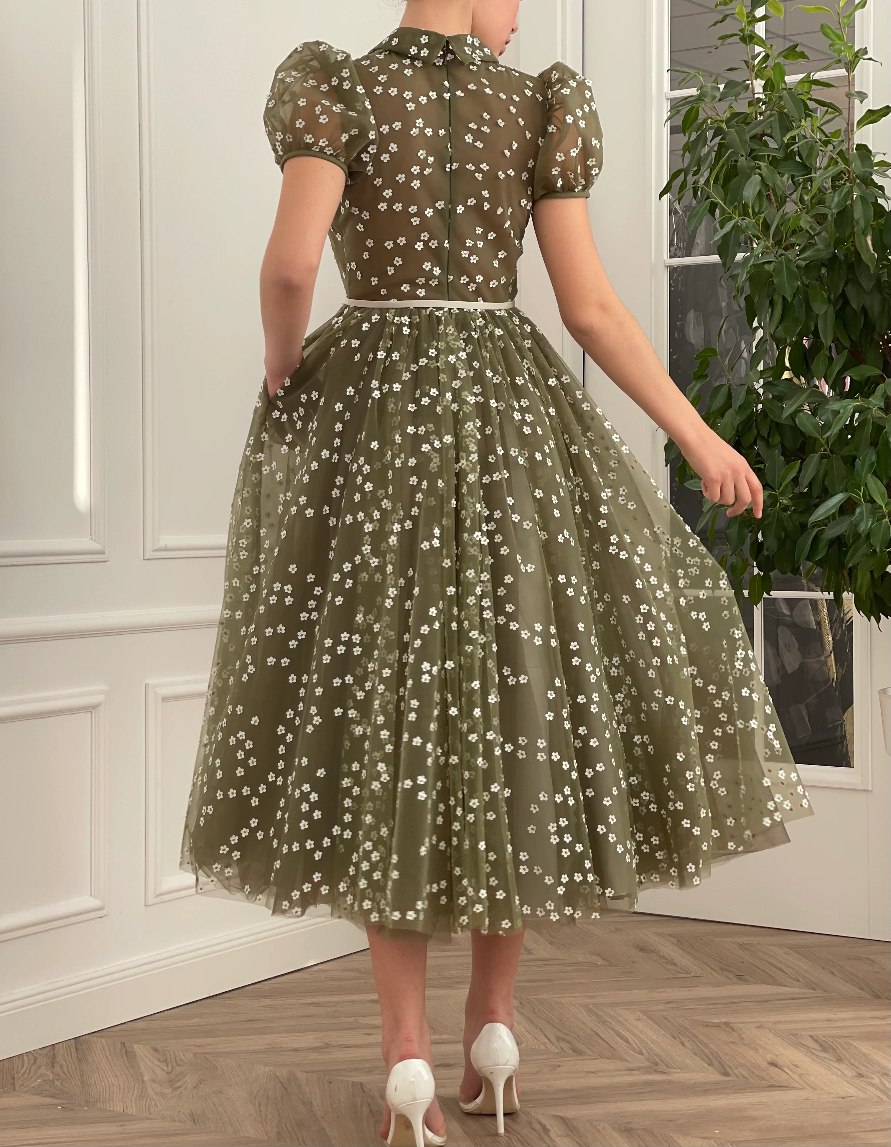 Olive Flowery Dress - Image 6