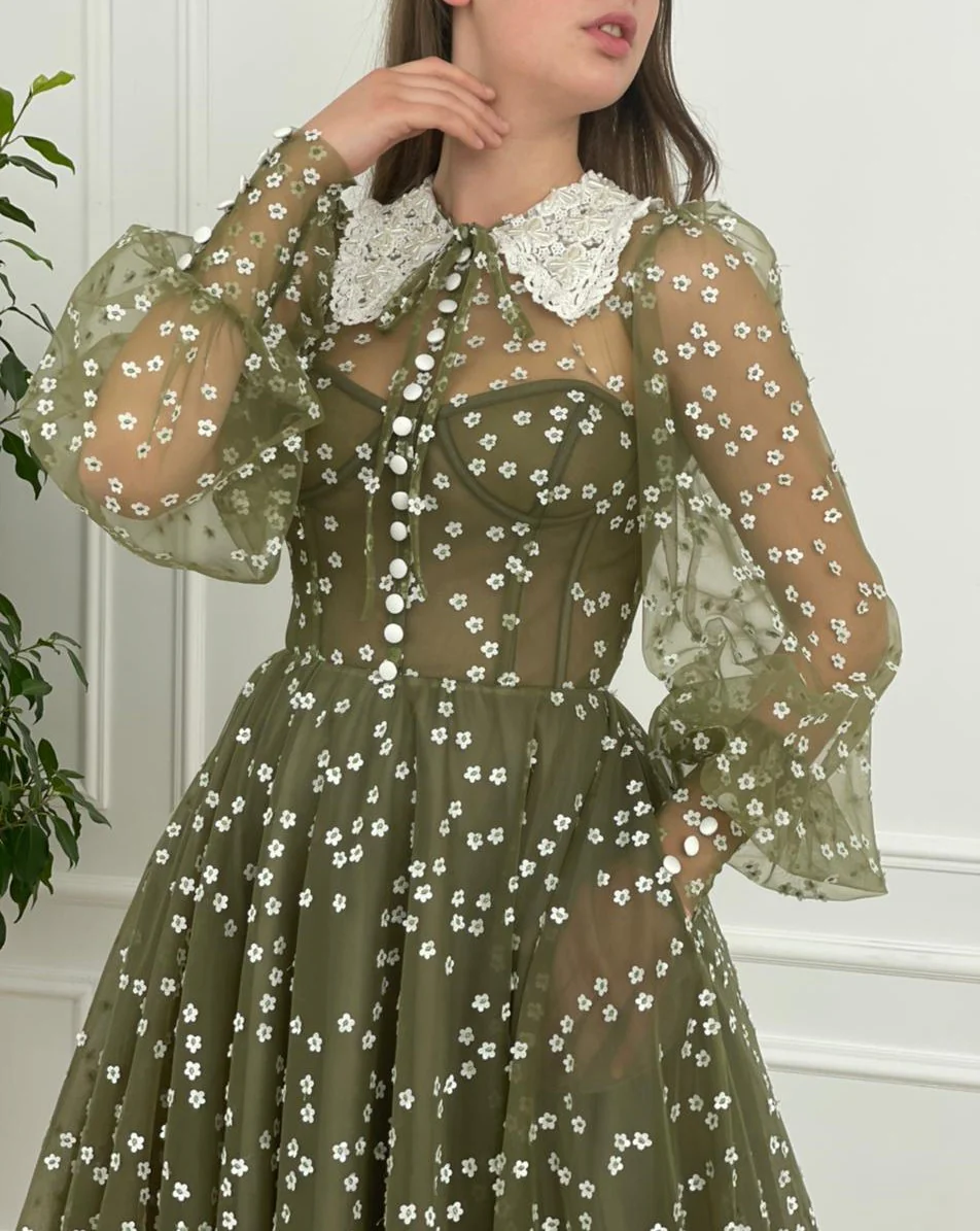Olive Flowery Gown