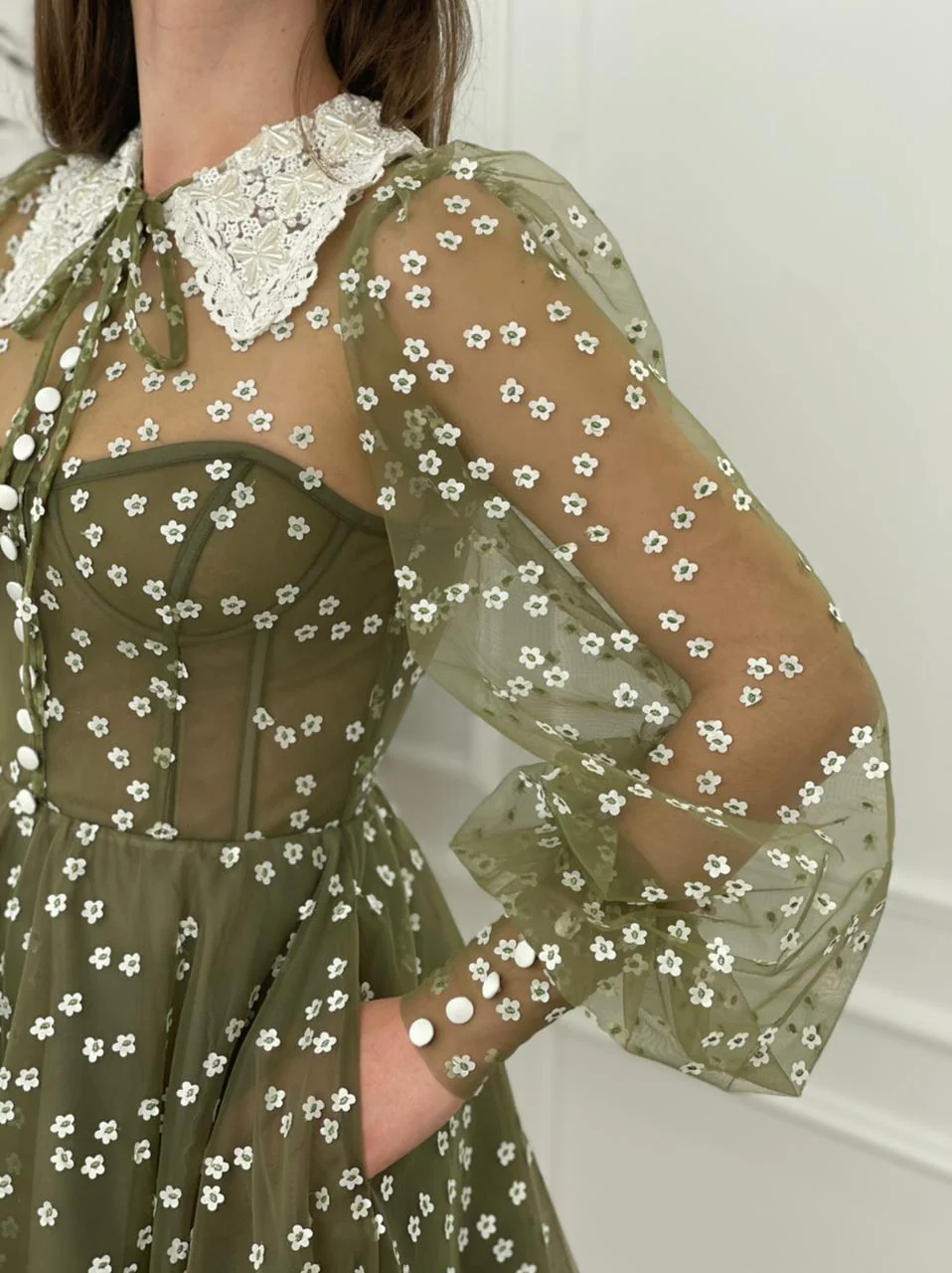 Olive Flowery Gown - Image 2