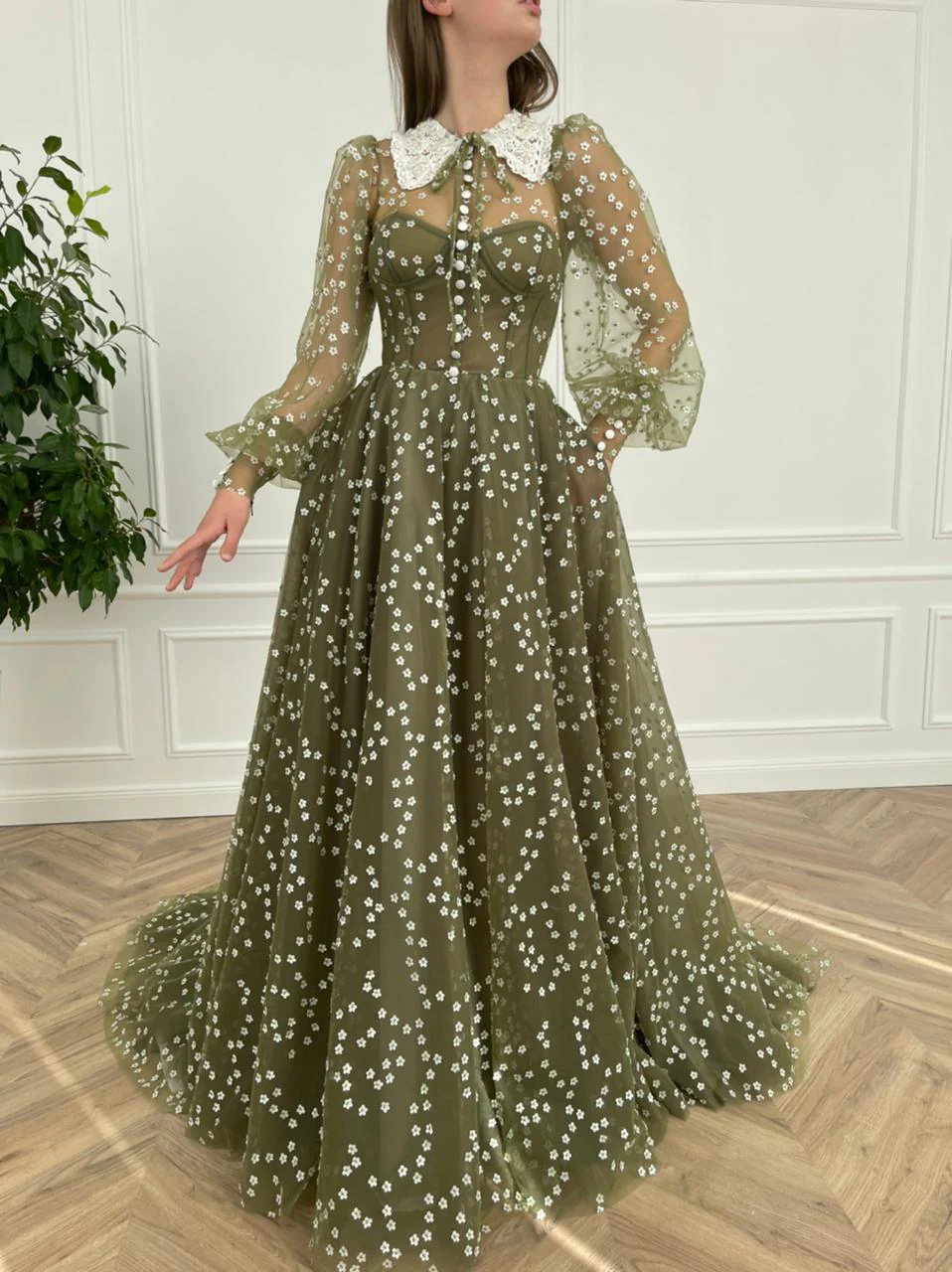 Olive Flowery Gown - Image 3