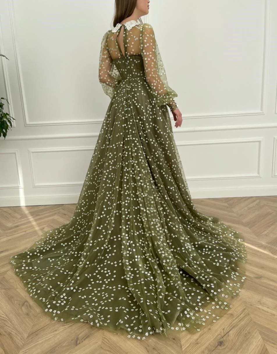 Olive Flowery Gown - Image 5