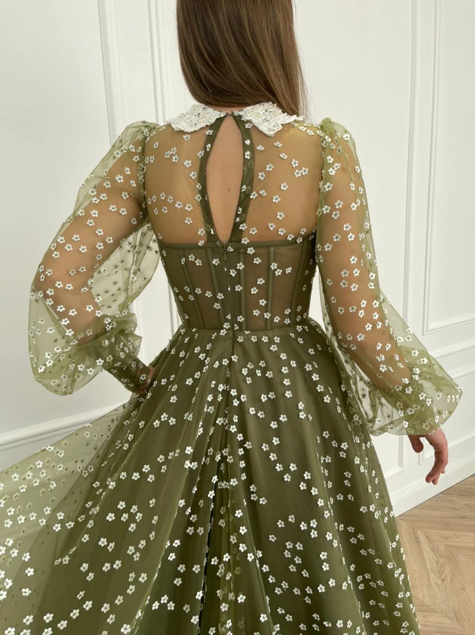 Olive Flowery Gown - Image 6