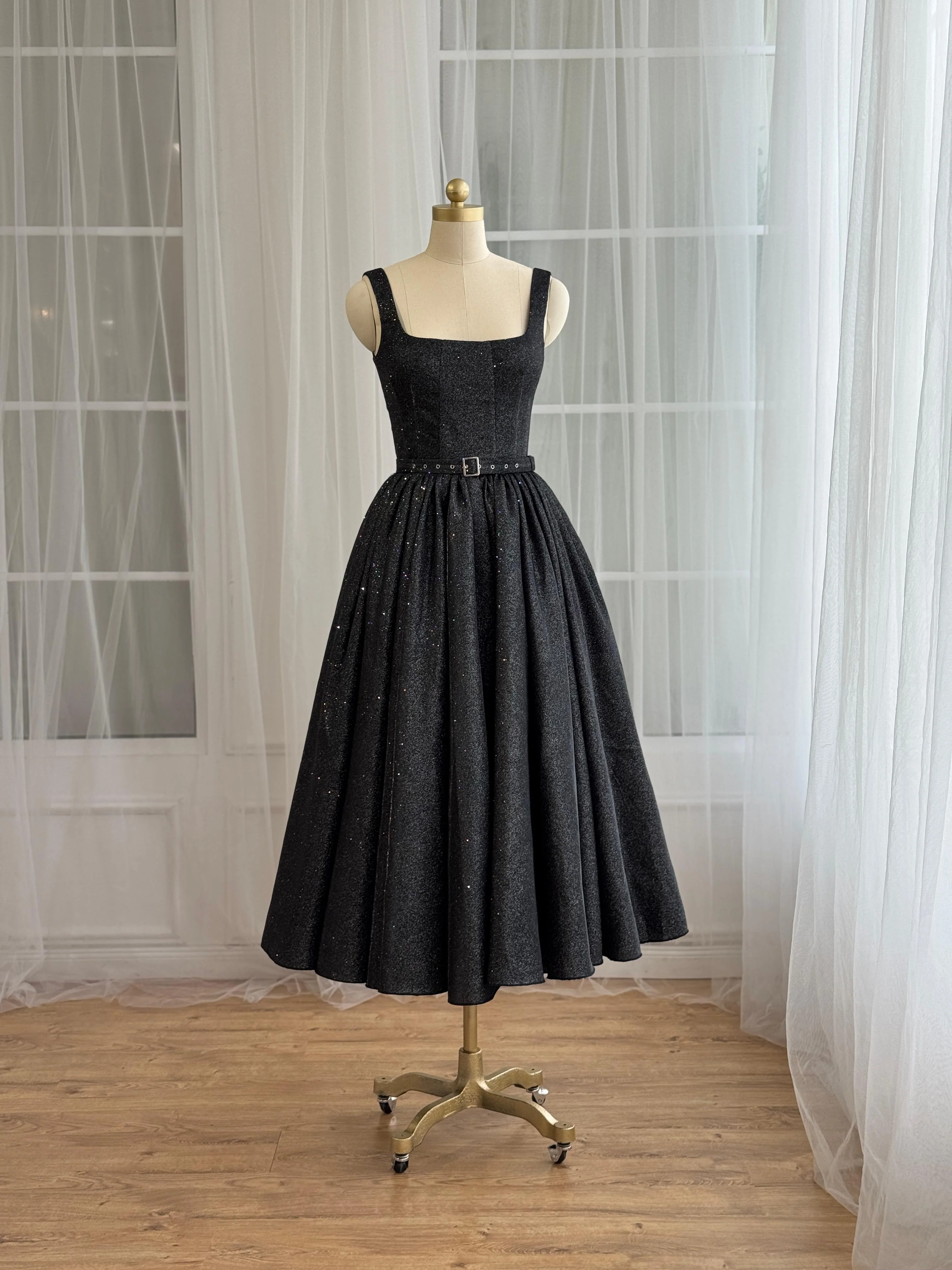 Onyx Shimmer Midi Dress