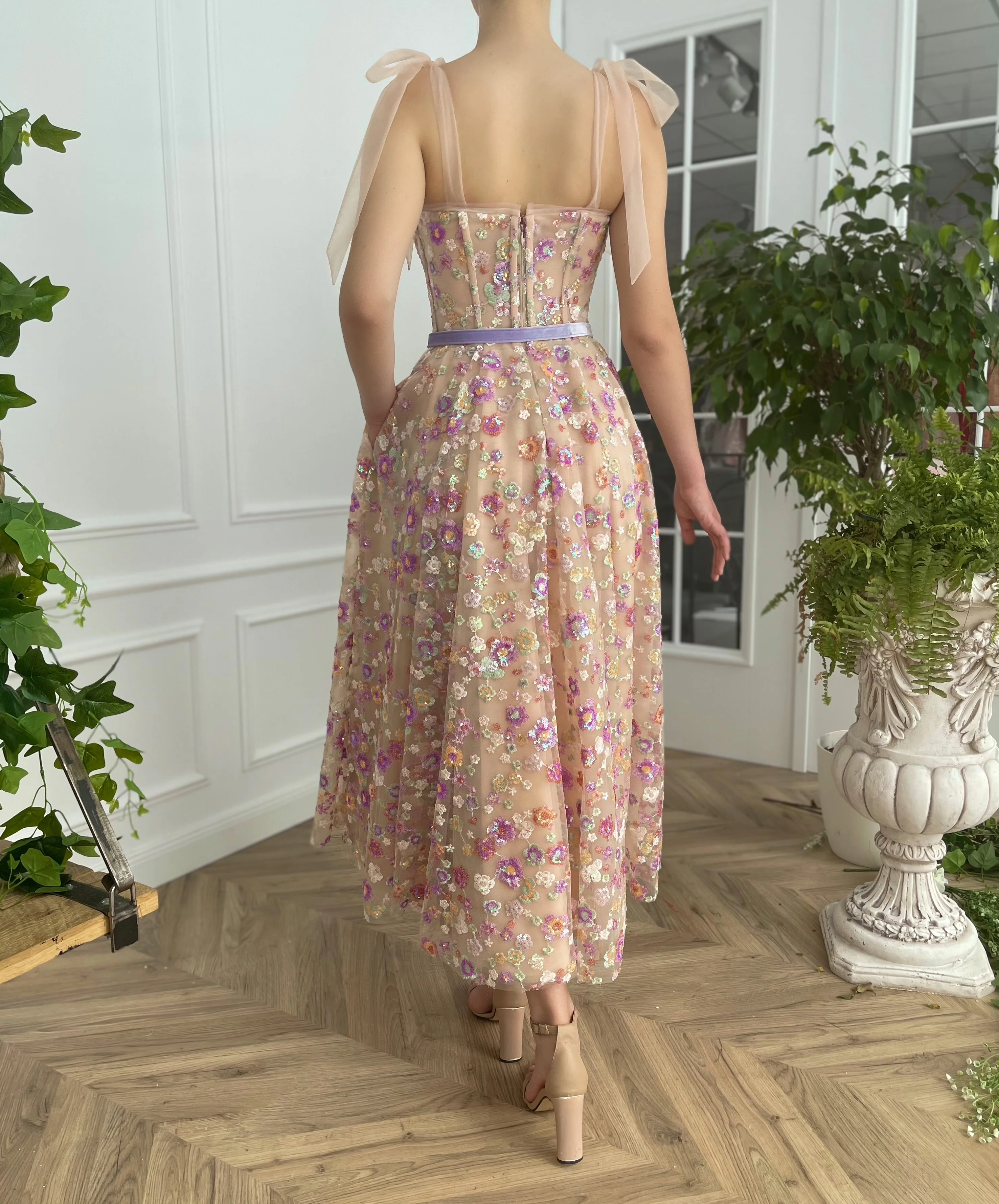 Opalescent Floral Sequined Dress - Image 6
