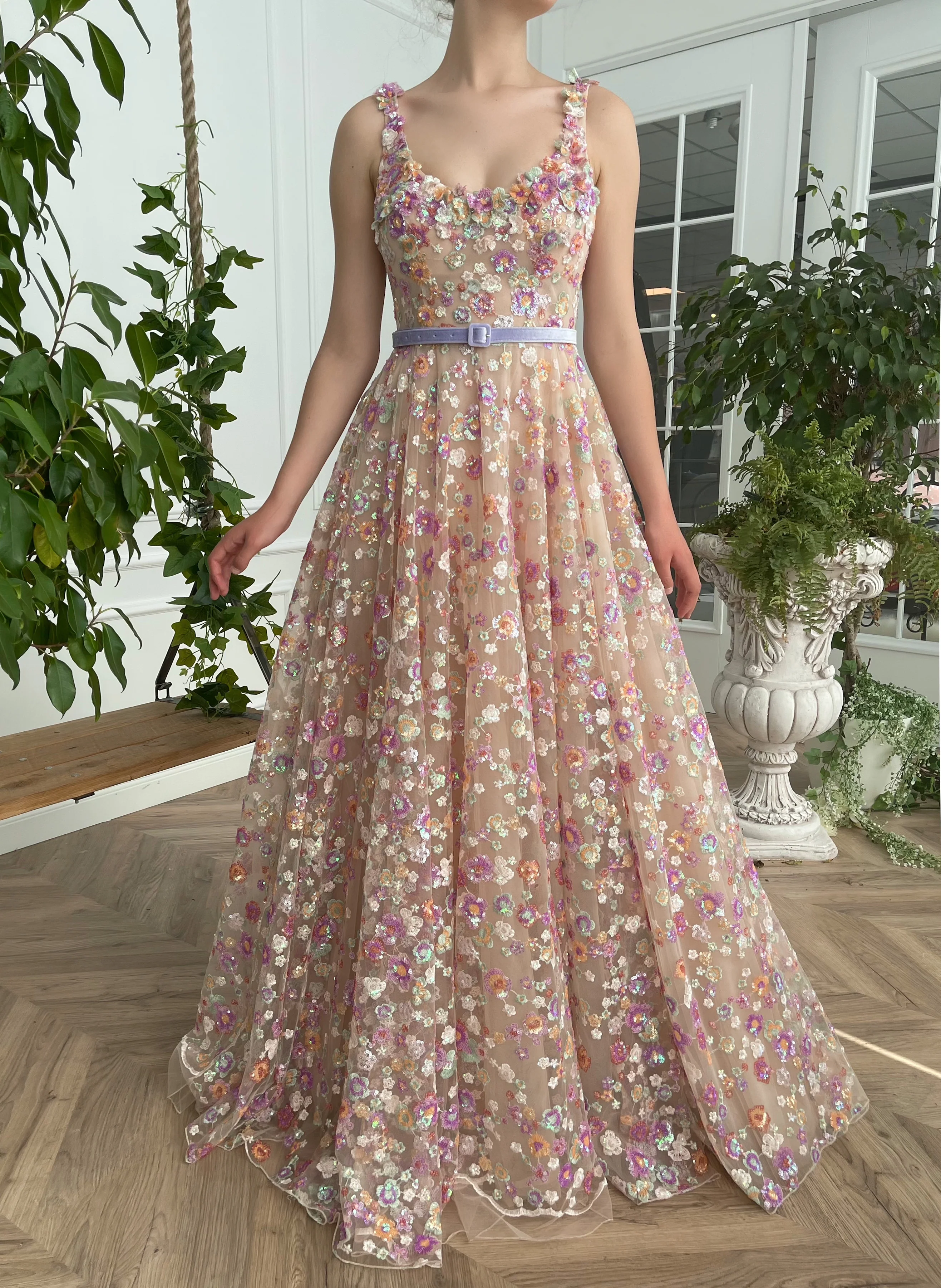Opalescent Floral Sequined Gown - Image 4