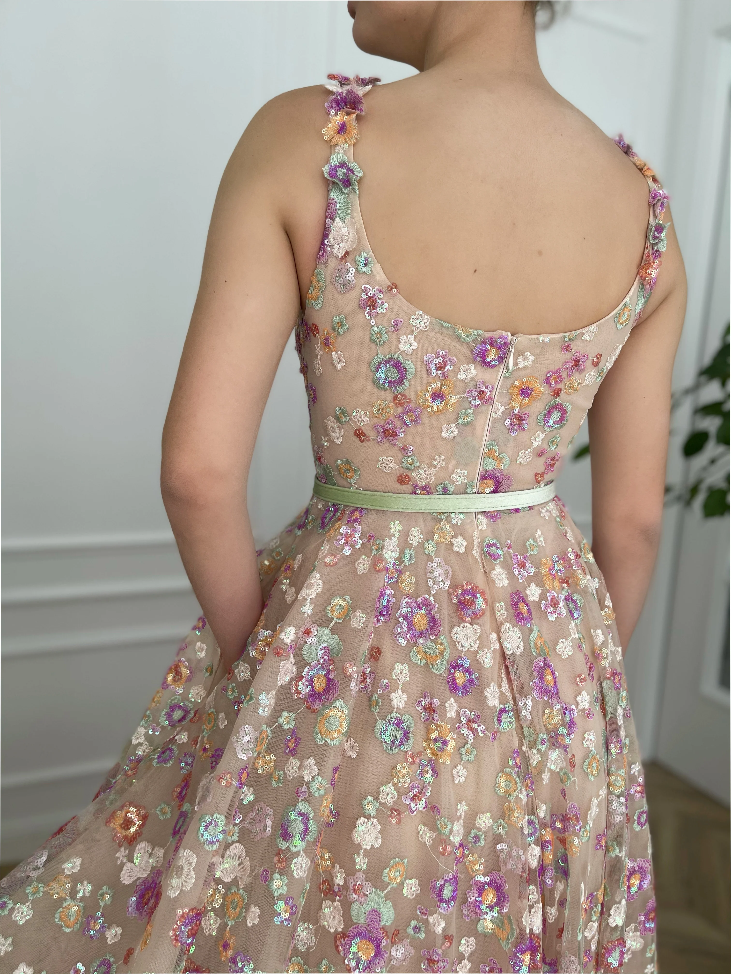 Opalescent Floral Sequined Gown - Image 6