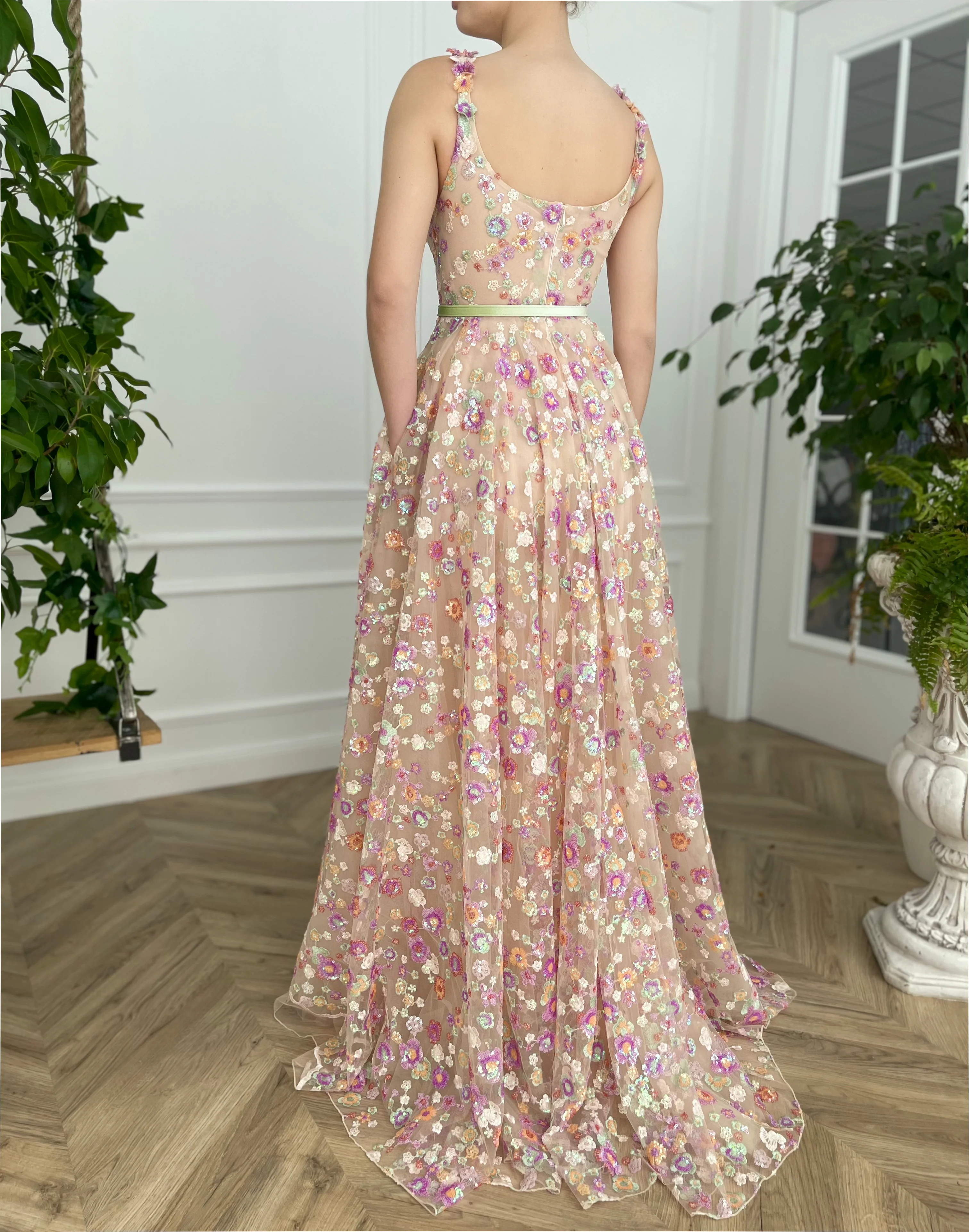Opalescent Floral Sequined Gown - Image 7