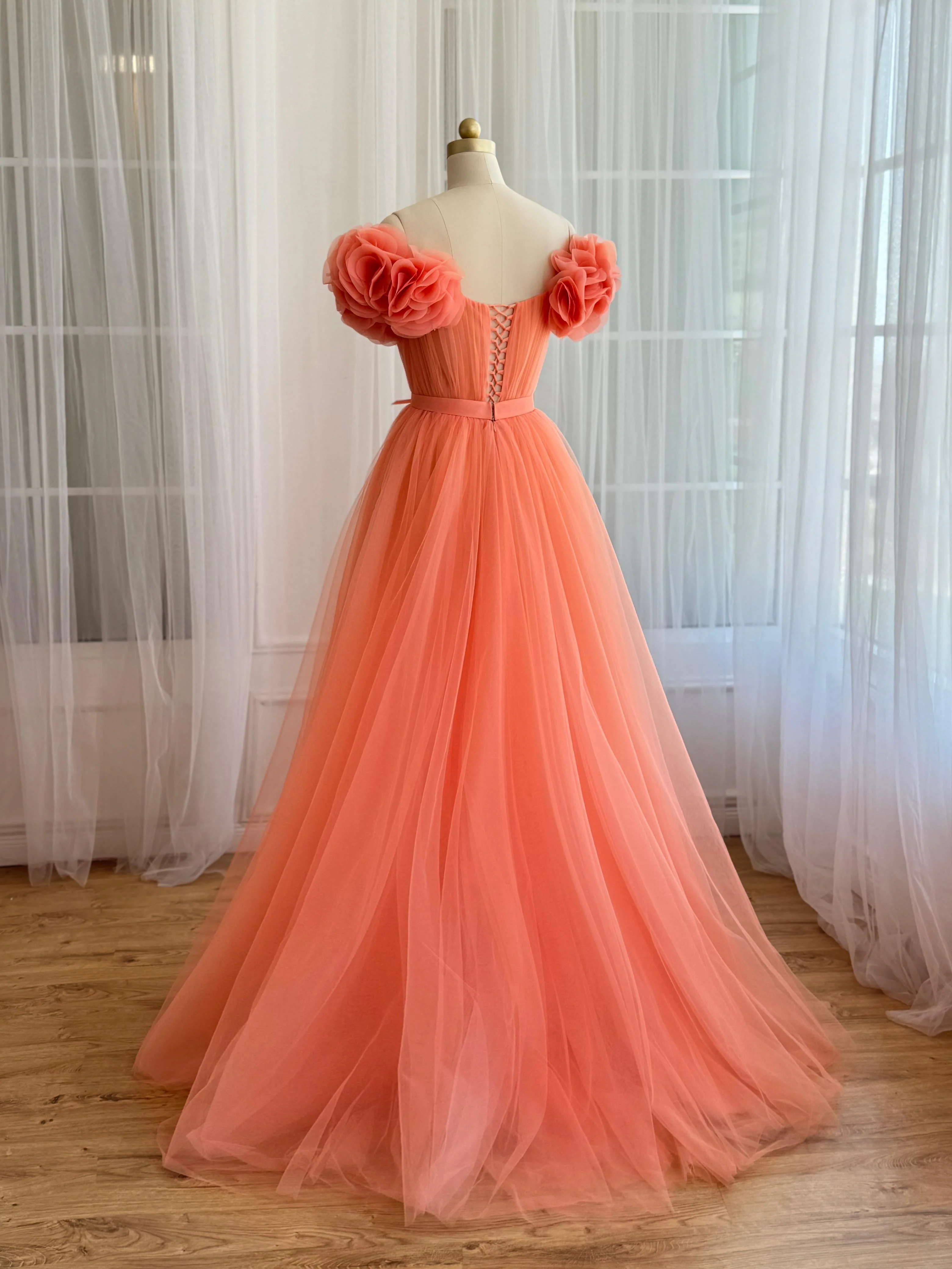 Peachy Orange Tulle Dress - Image 4