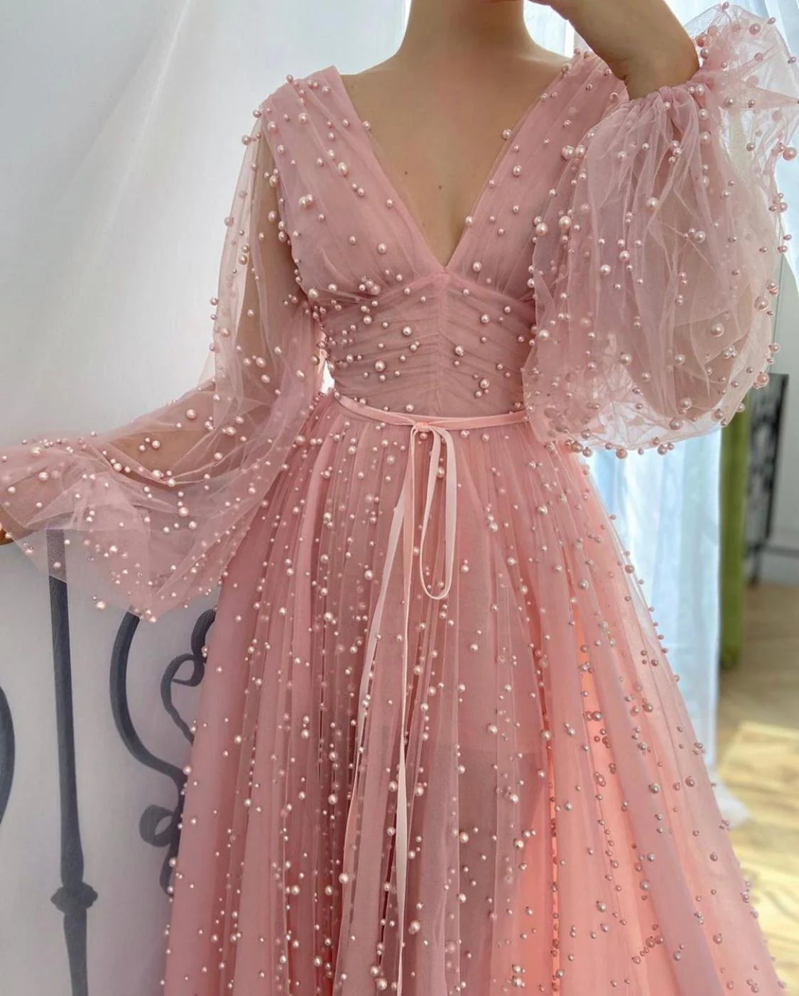 Pink Mimosa Beaded Gown - Image 2