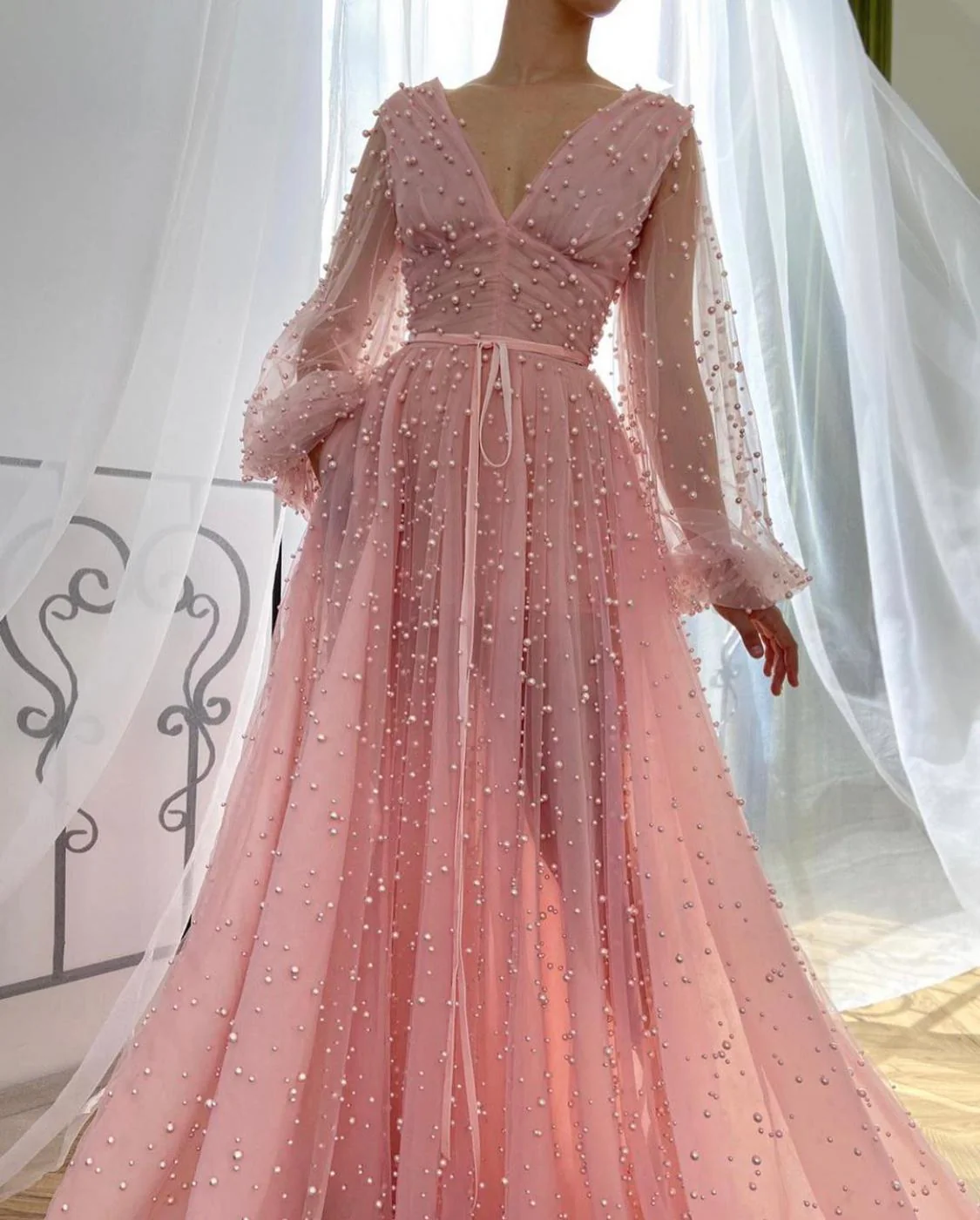 Pink Mimosa Beaded Gown - Image 3