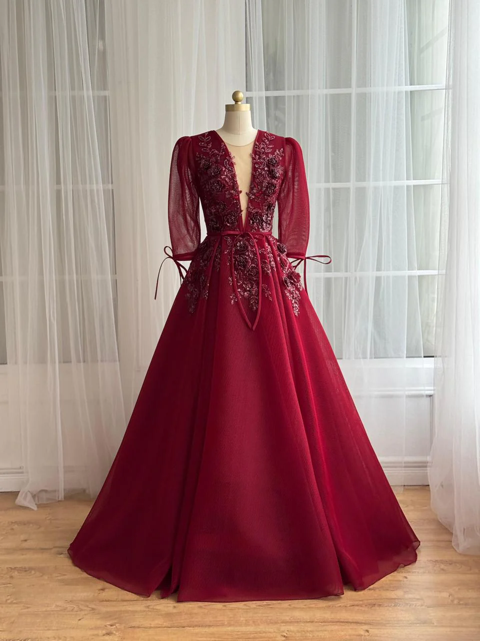 Red Camellia Tulle Gown