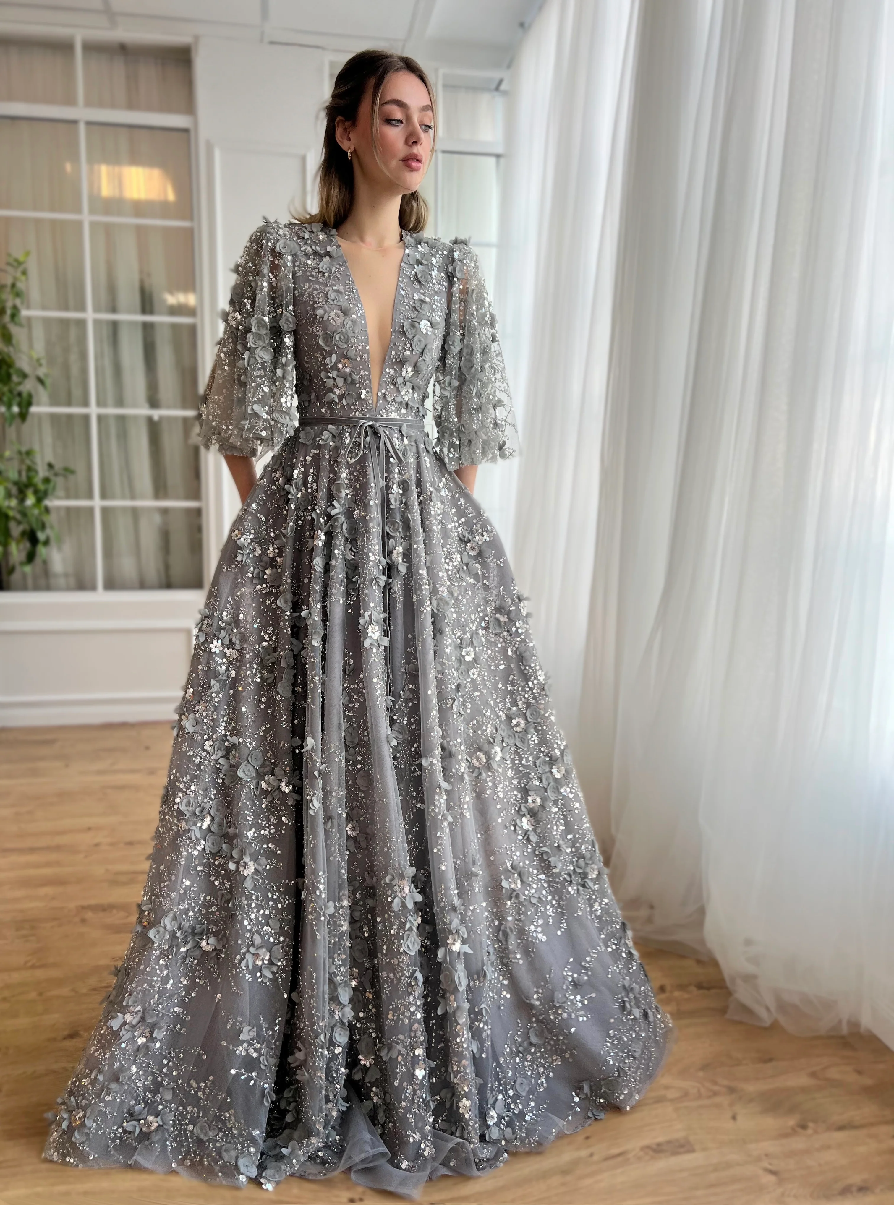 Silver Blossom Gala Gown - Image 2