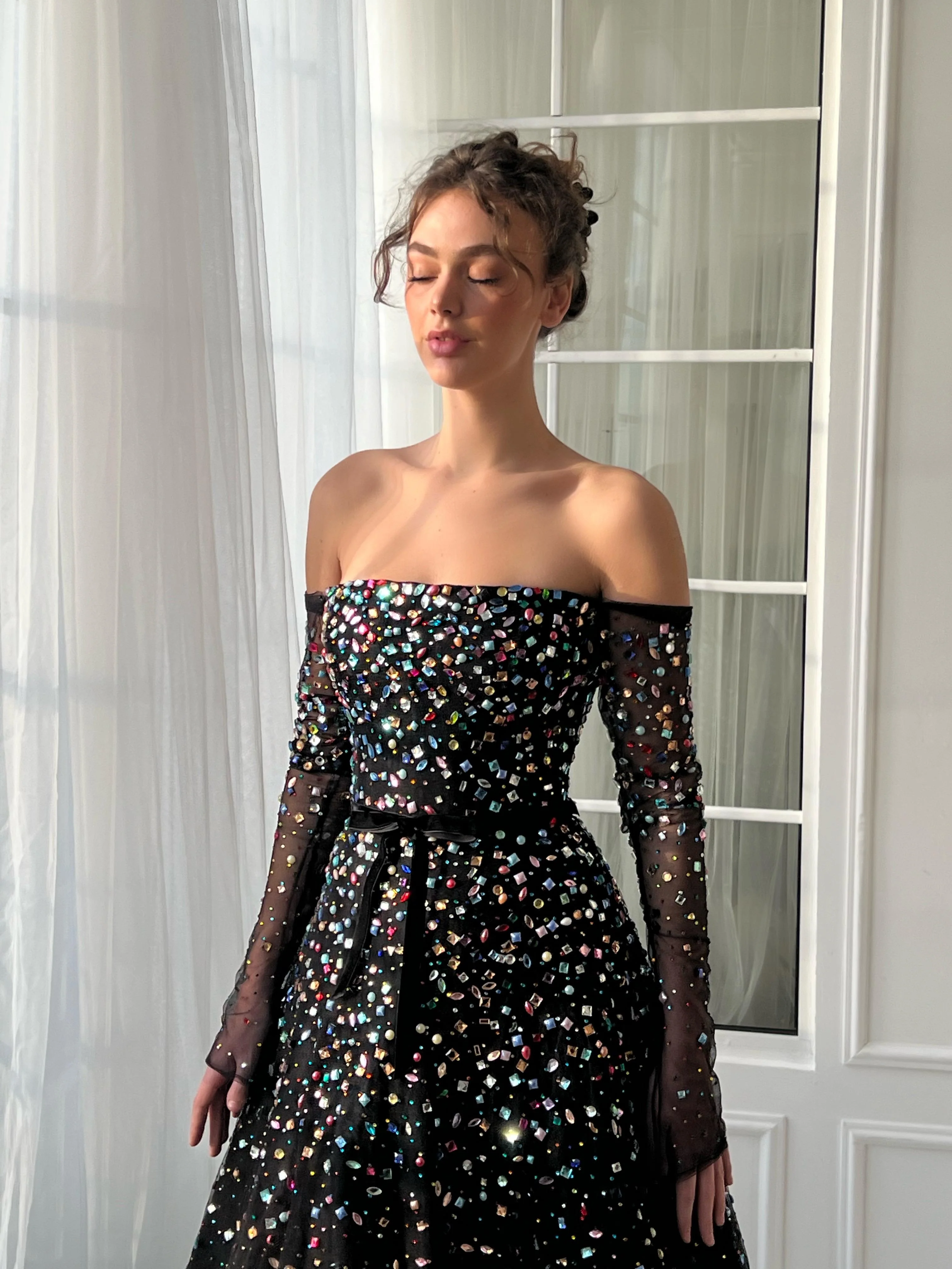 Stardust Mosaic Off-Shoulder Gown